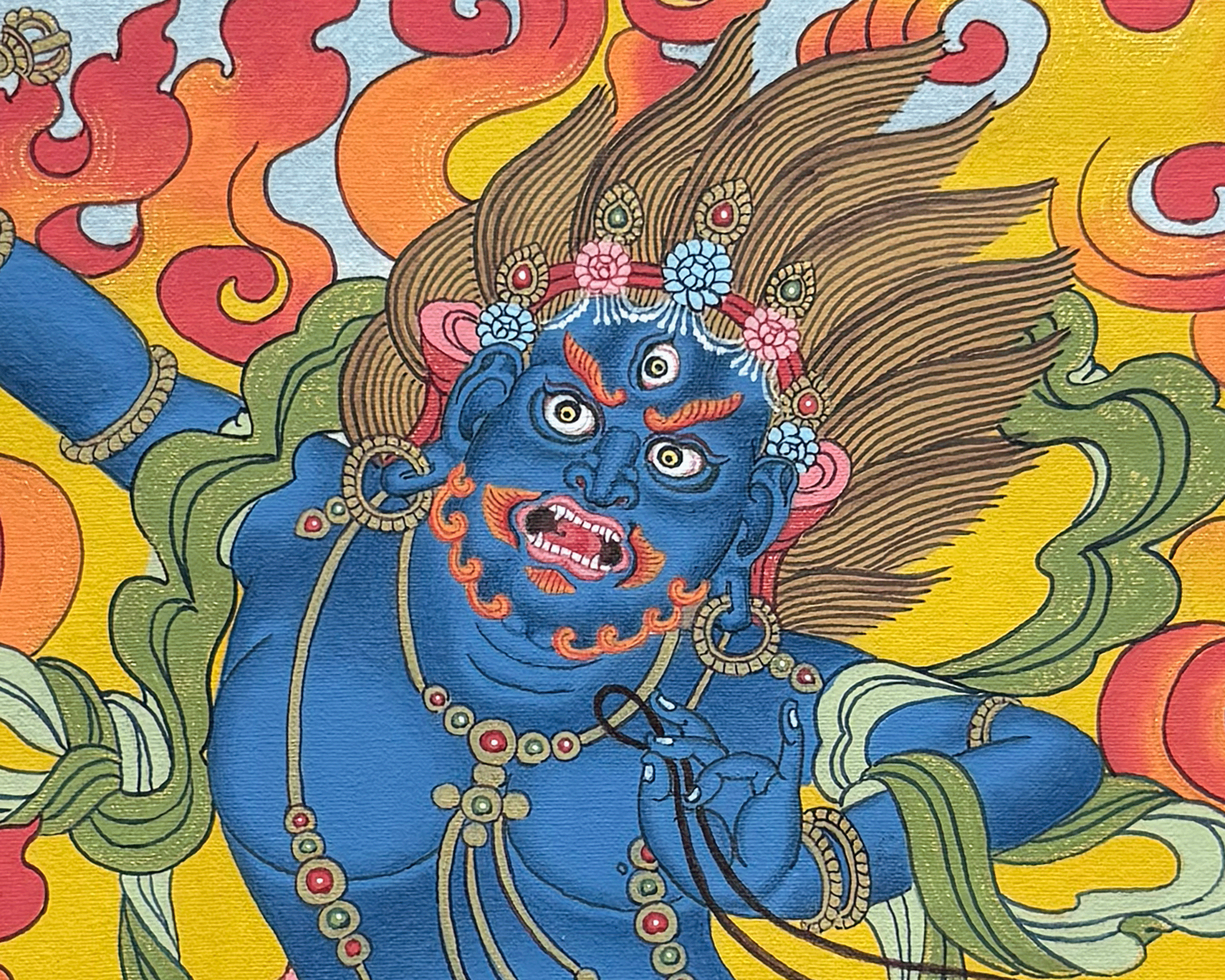 Tibetan Vajrapani Thangka With Brocade | Symbol of Strength, Courage, and Enlightened Power