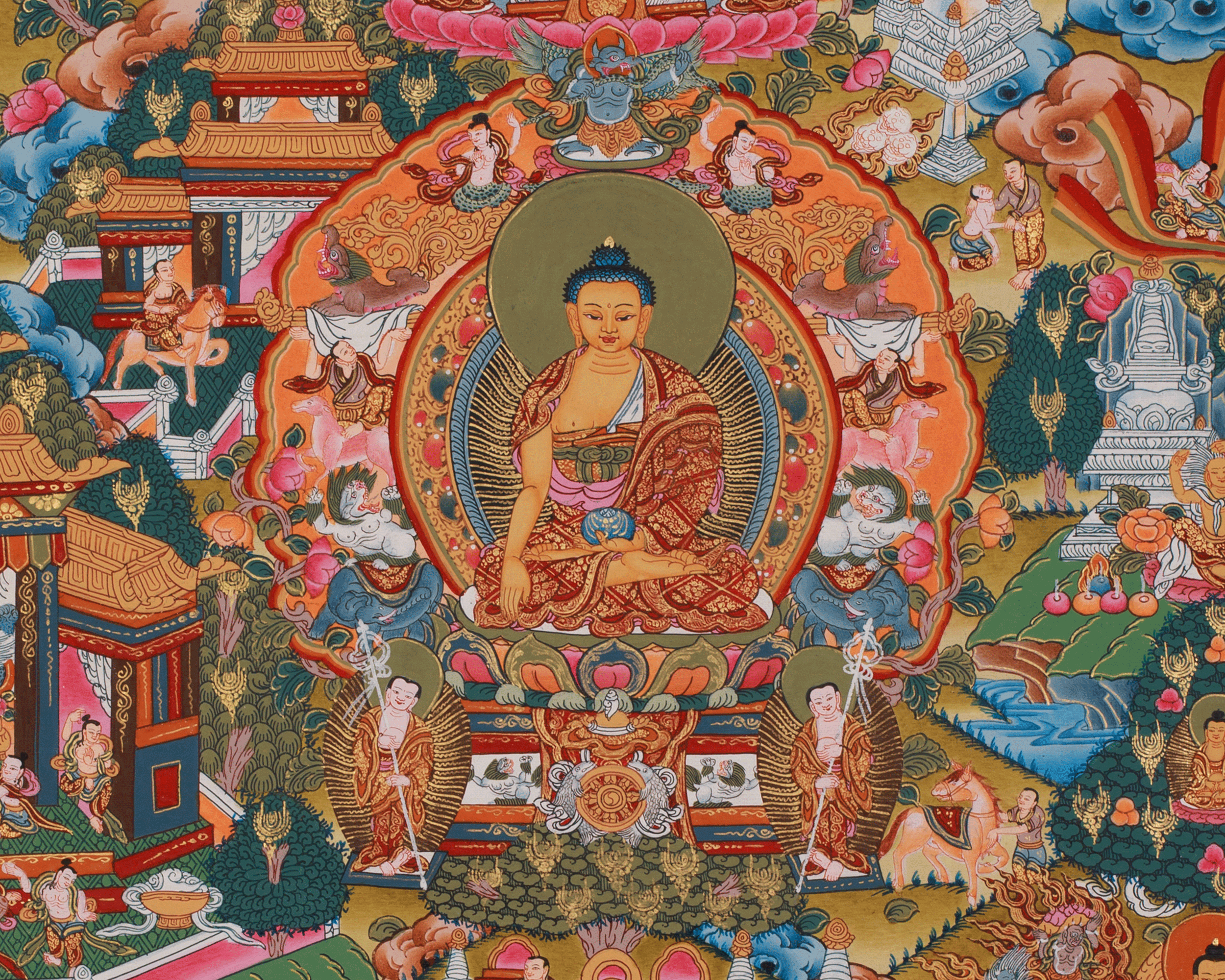 Traditional Thangka of Buddha's Life Story | Journey From Birth to Enlightenment