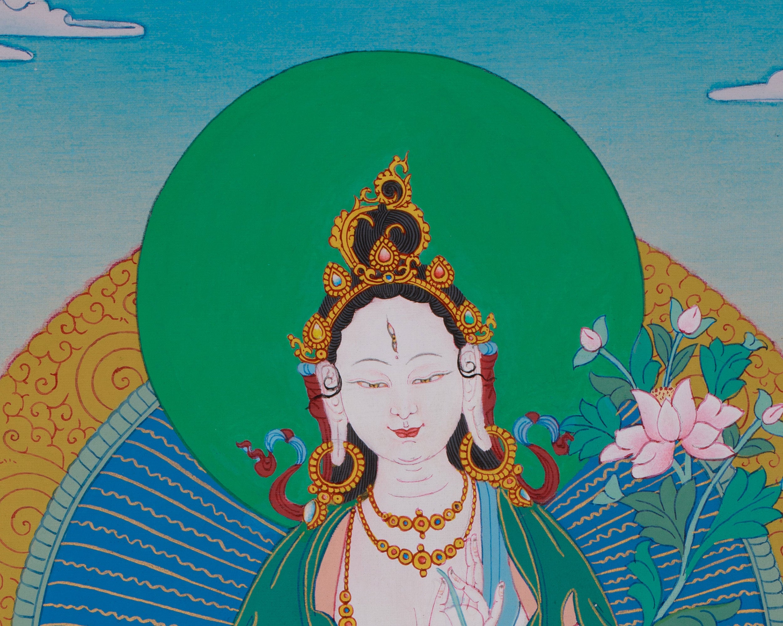 Hand-Painted Healing White Tara Thangka | Female Tibetan Buddhist Art