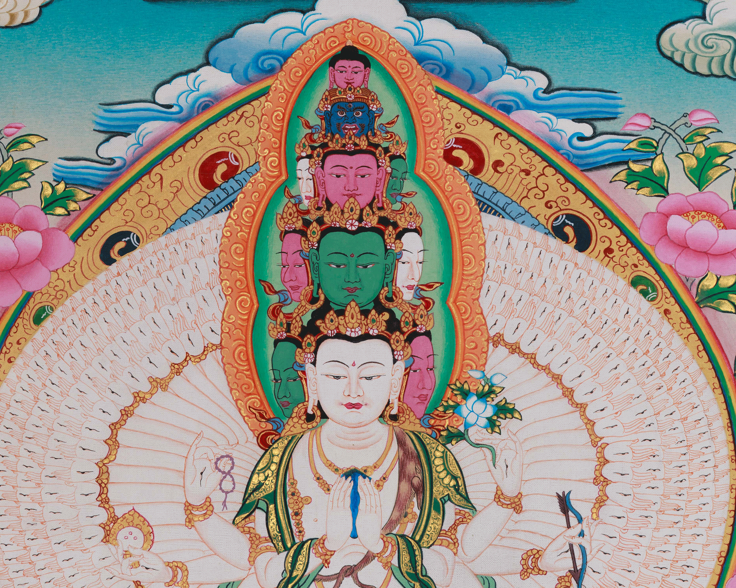 1000 Armed Chenrezig Buddhist Thangka | Hand Painted Compassion Deity Artwork