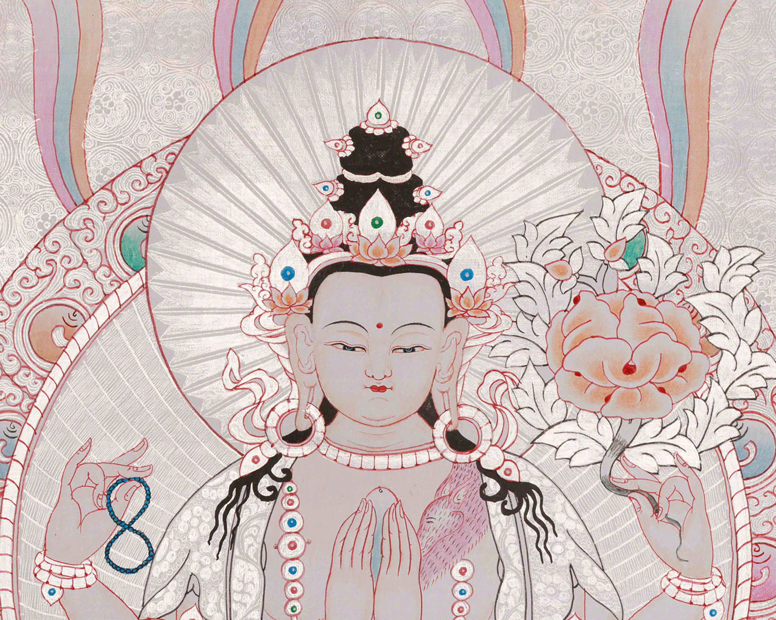 Spiritual Four-Armed Chenrezig Thangka | Avalokiteshvara Art | Meditation Altar