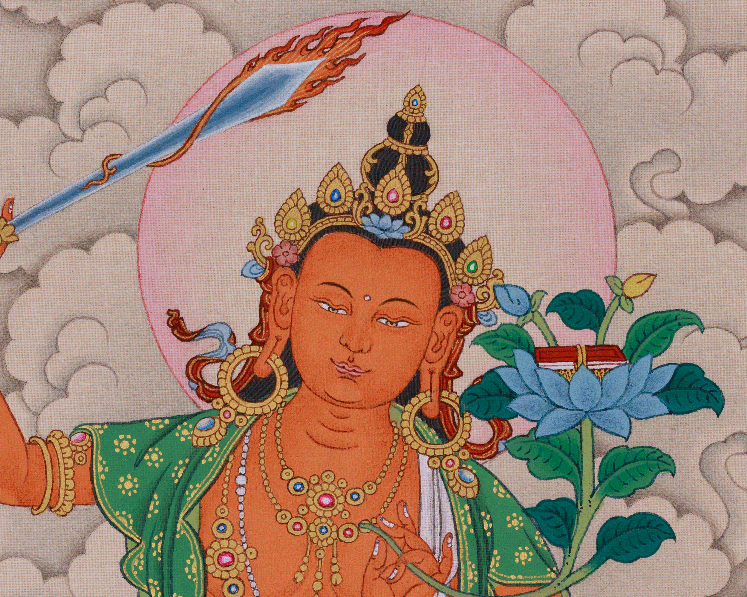 Manjushri Bodhisattva of Wisdom Deity Thangka | God of Swords