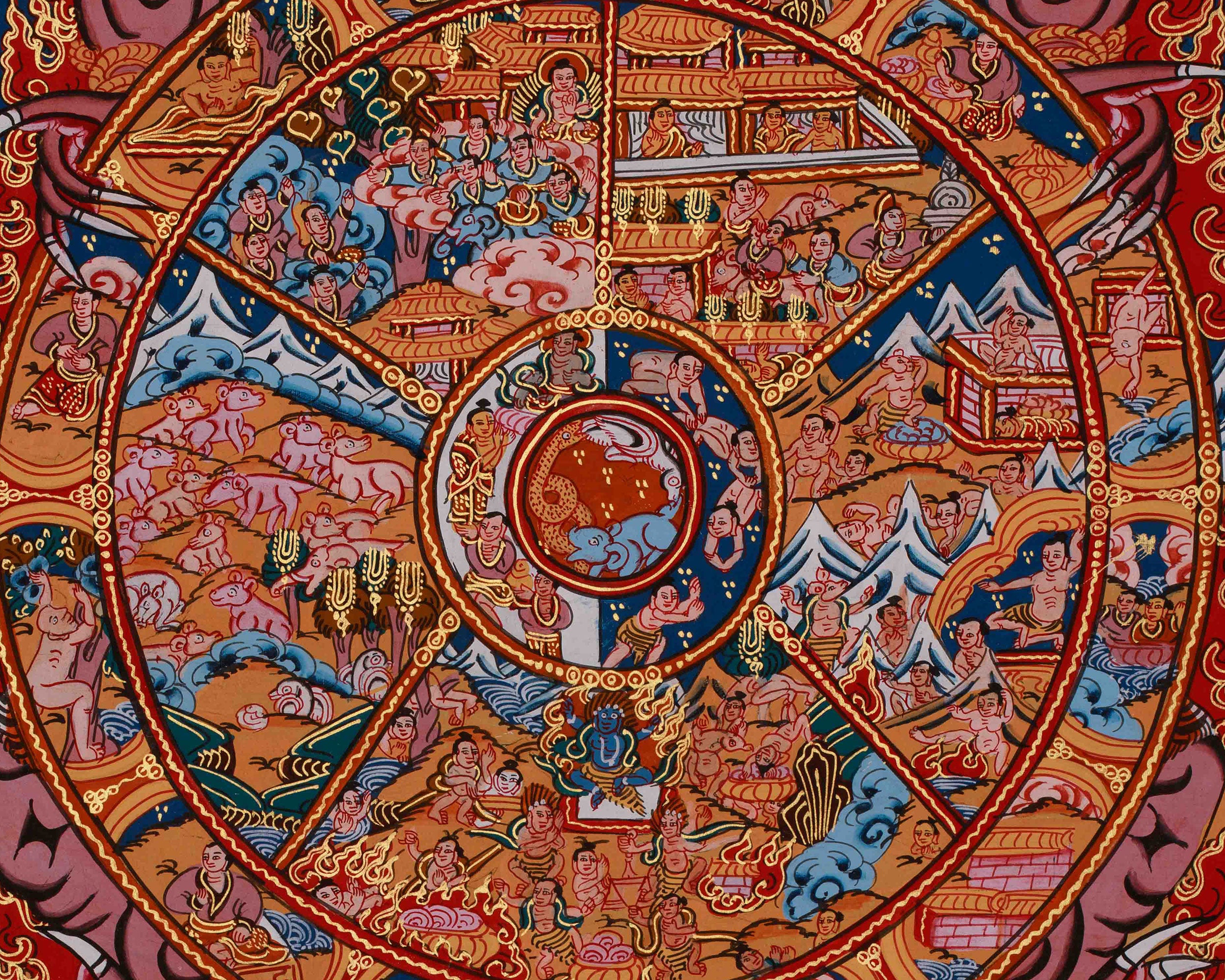 Buddhist Wheel of Life Mandala | Symbolizing Samsara, Karma, and Liberation