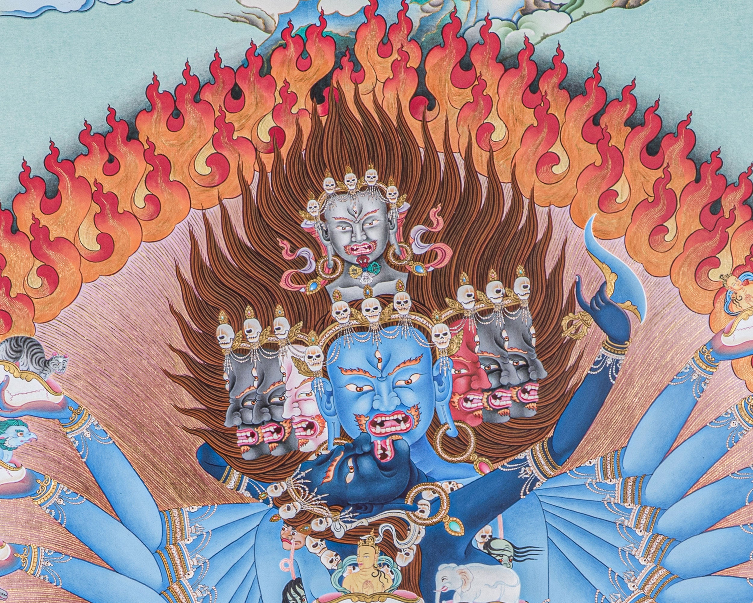 Hevajra With Eight Dakinis Thangka | Tibetan Vajrayana Print