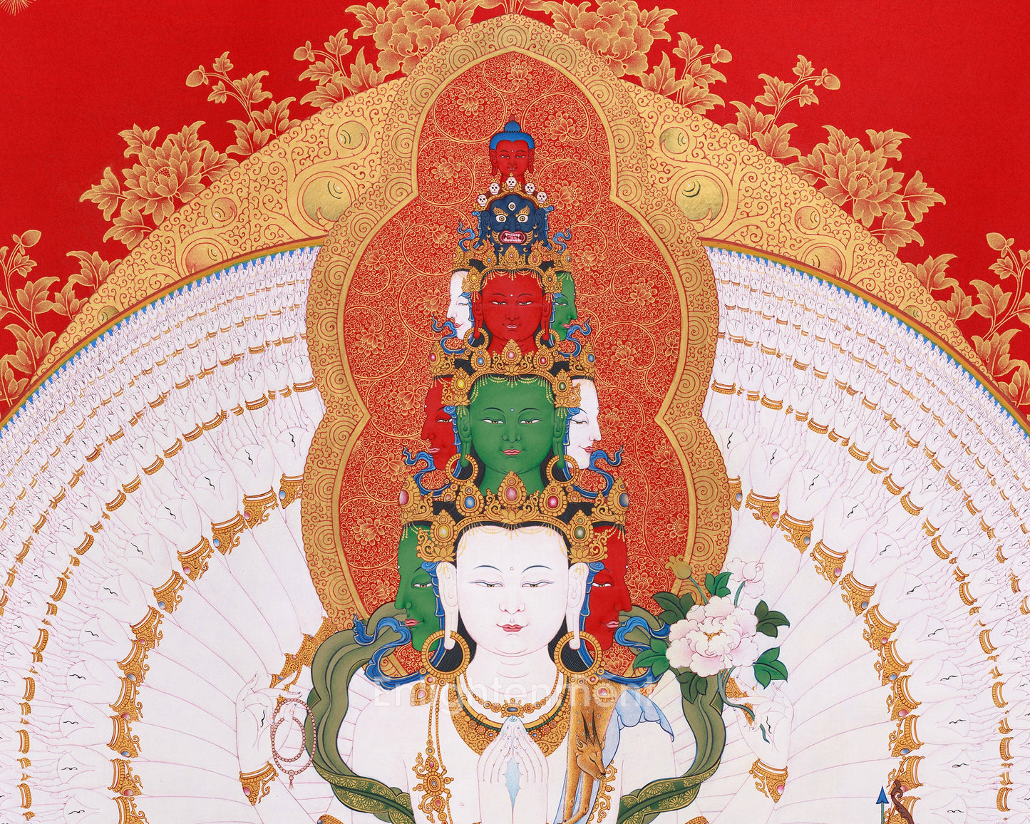 Large Hand-Painted 1000 Armed Avalokiteshvara Thangka | Buddha of Compassion with Pure Gold Accents