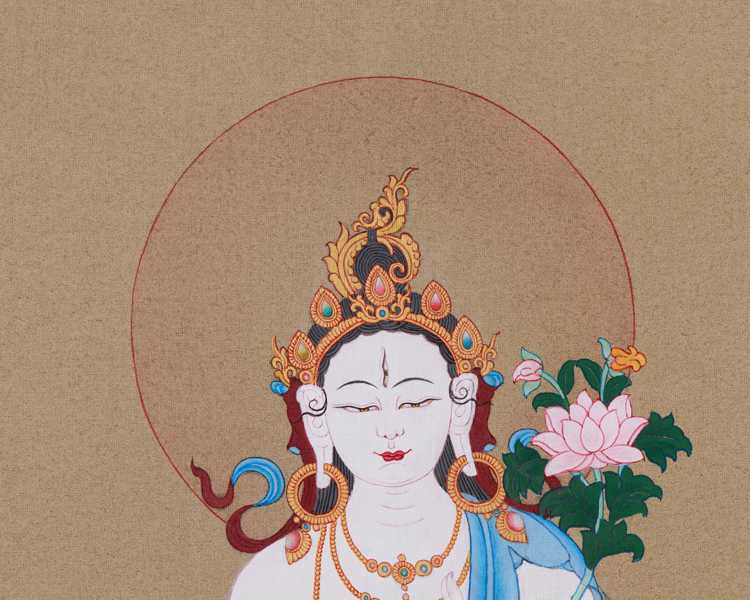 Female Bodhisattva White Tara Thangka | Handmade Sita Tara Painting