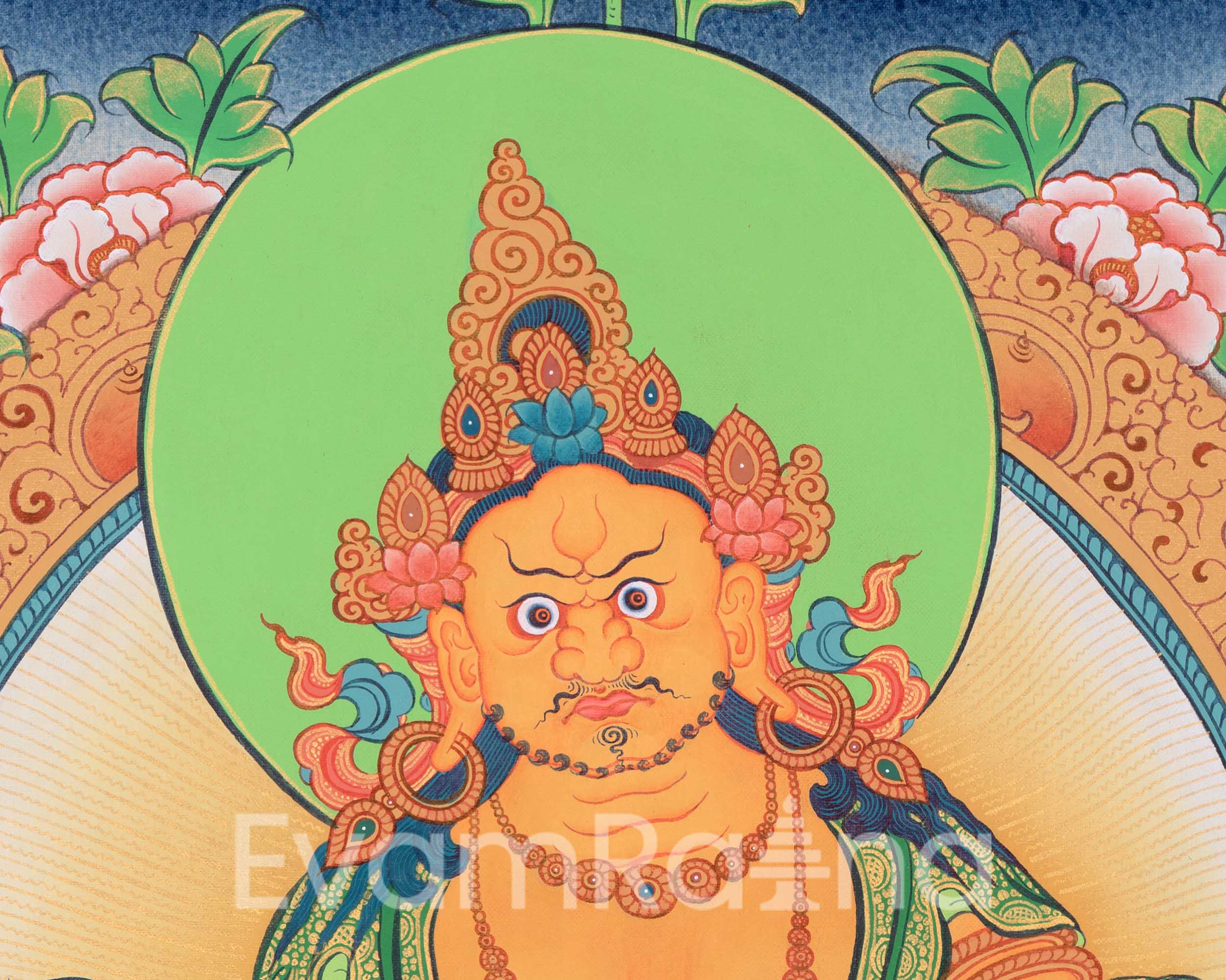 Dzambhala Divine Thangka Artwork | Embodiment of Abundance | Art for Meditation