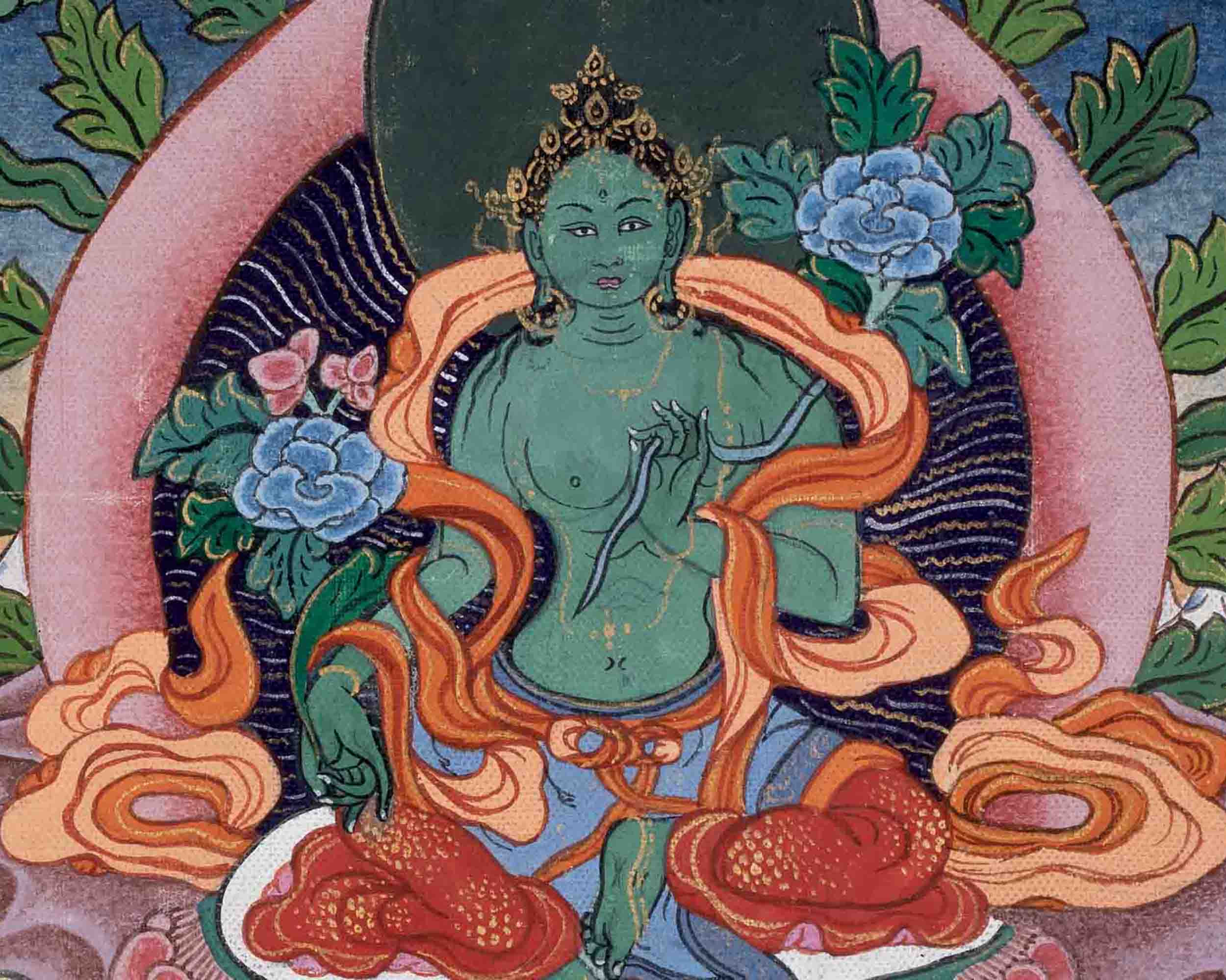 Vintage Green Tara Thangka | Goddess Art