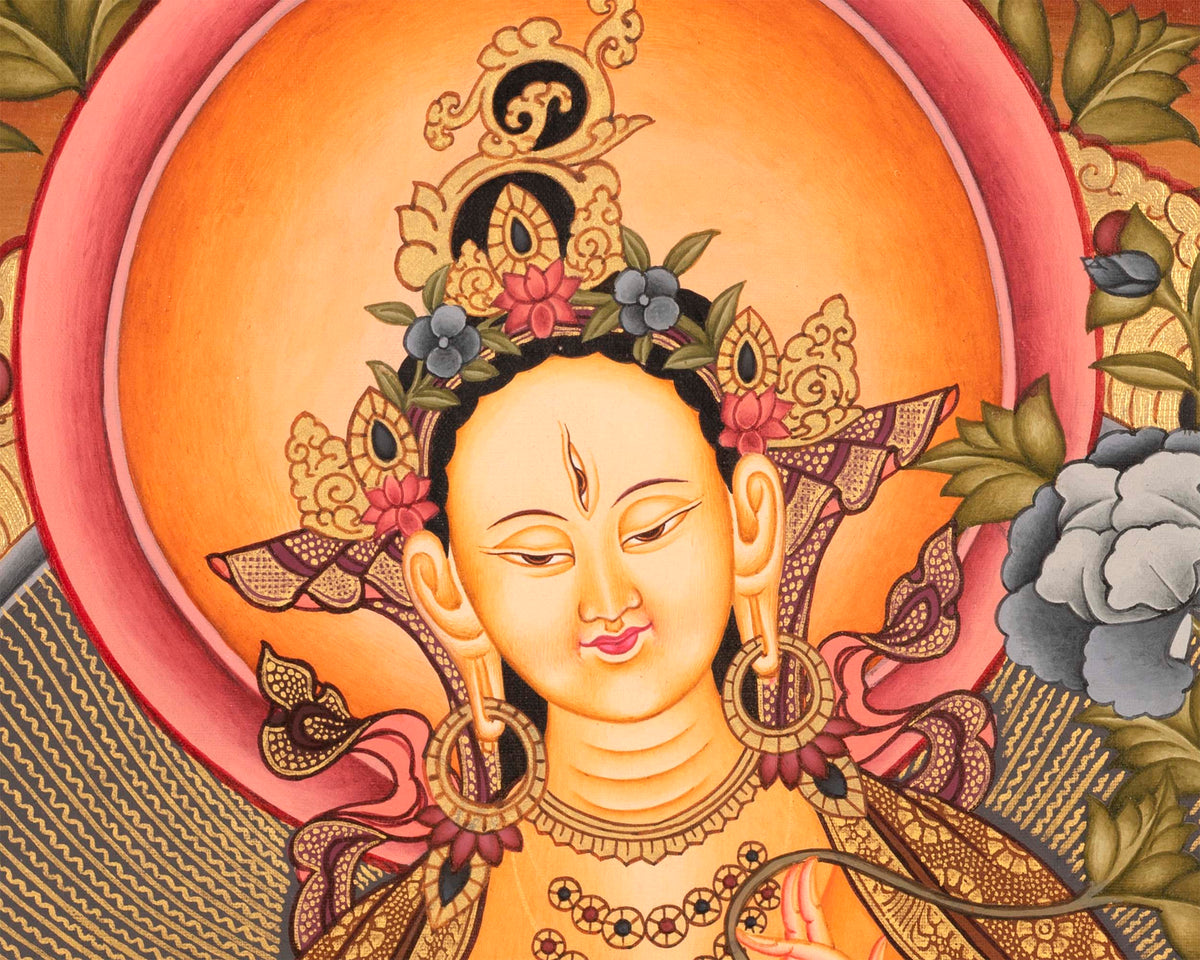 White Tara Painting | Traditional Religious Wall Decor