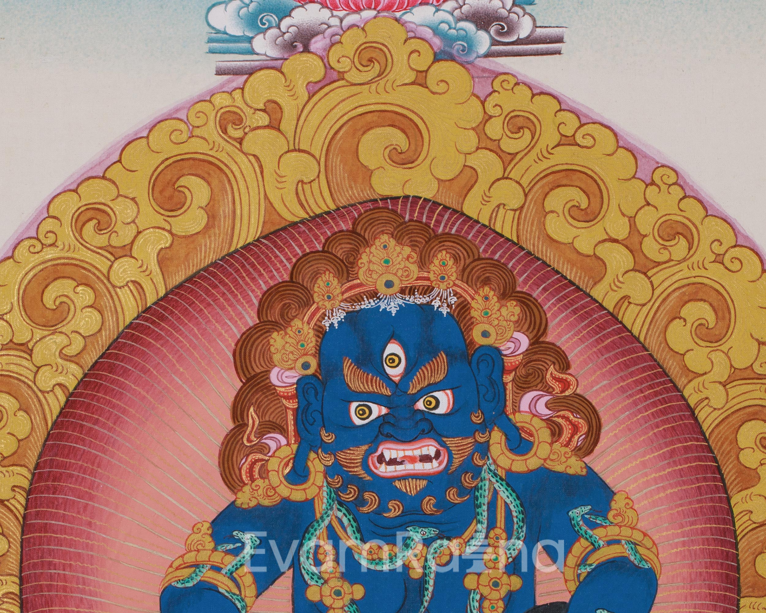 Unique Black Dzambhala Painting | Wealth Deity in Blue Hues