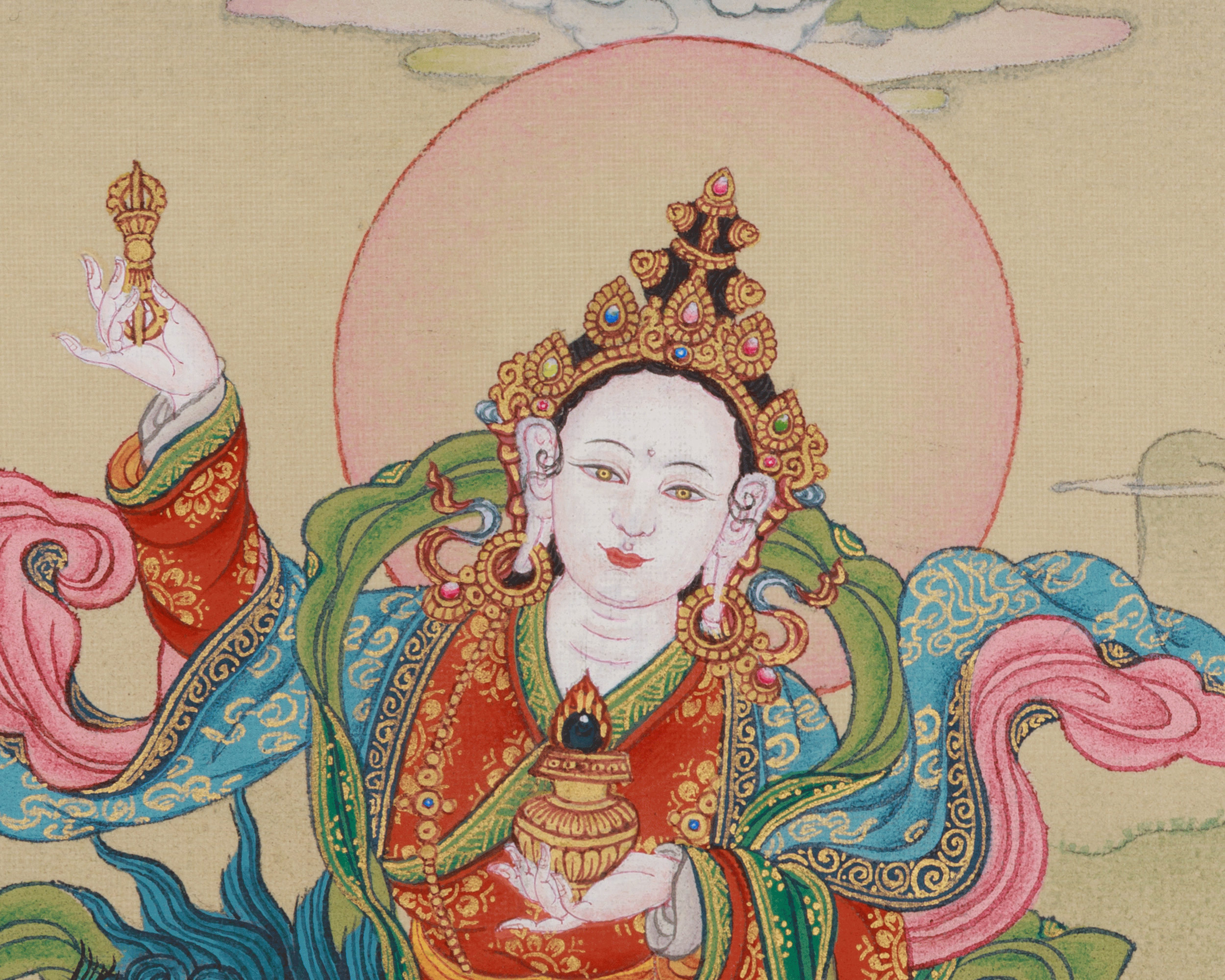 Tsheringma with Milarepa Thangka | Tibetan Artwork for Longevity and Wisdom