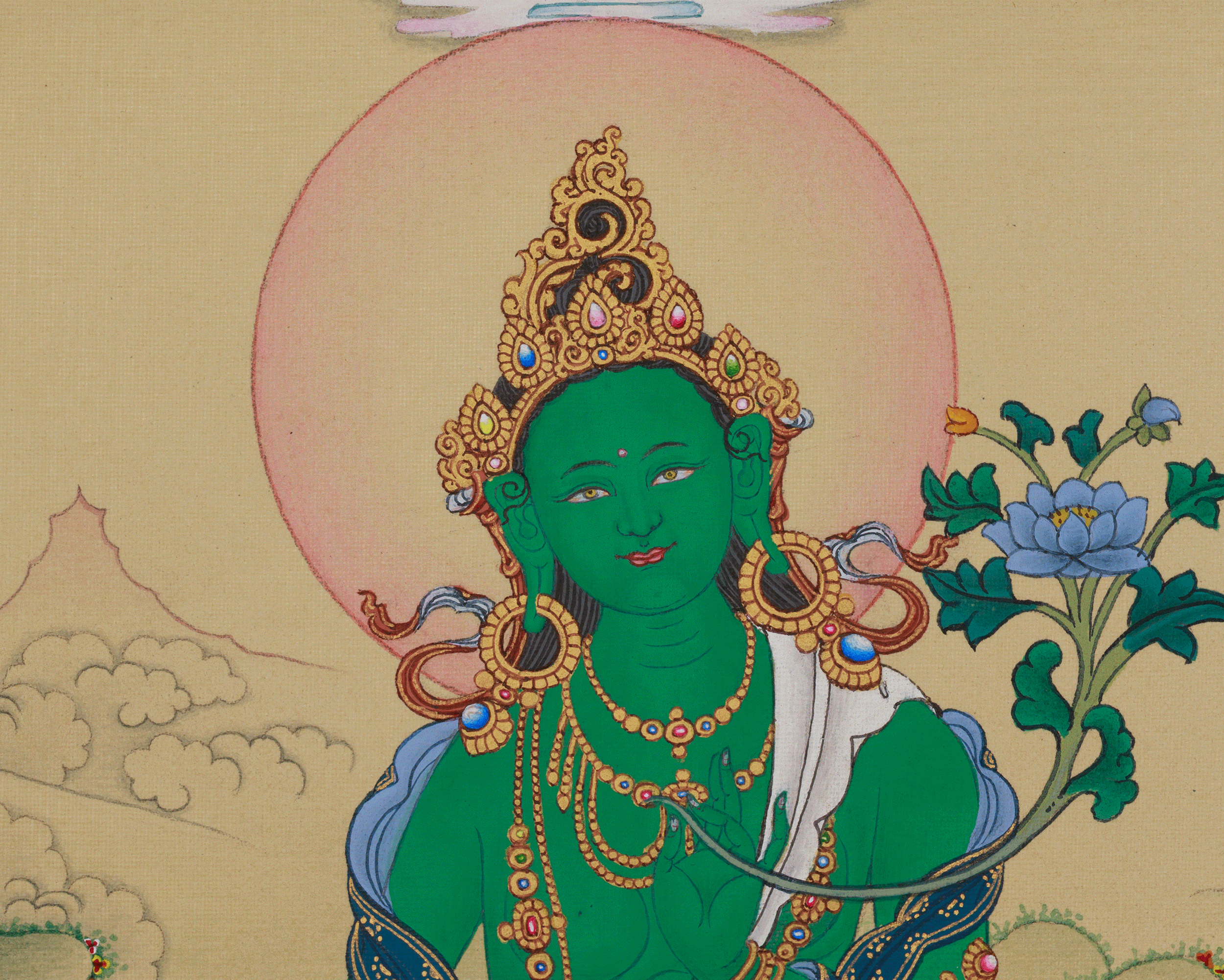 Hand Painted Green Tara Thangka | Compassion, Protection, and Swift Blessings