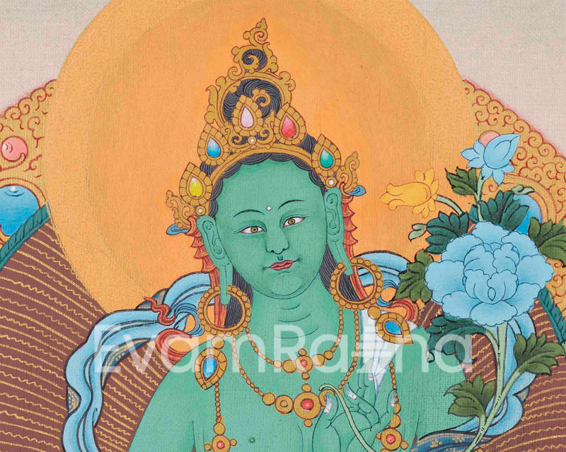 Goddess Green Tara Thangka | Artwork for Spiritual Connection | Wall Decors