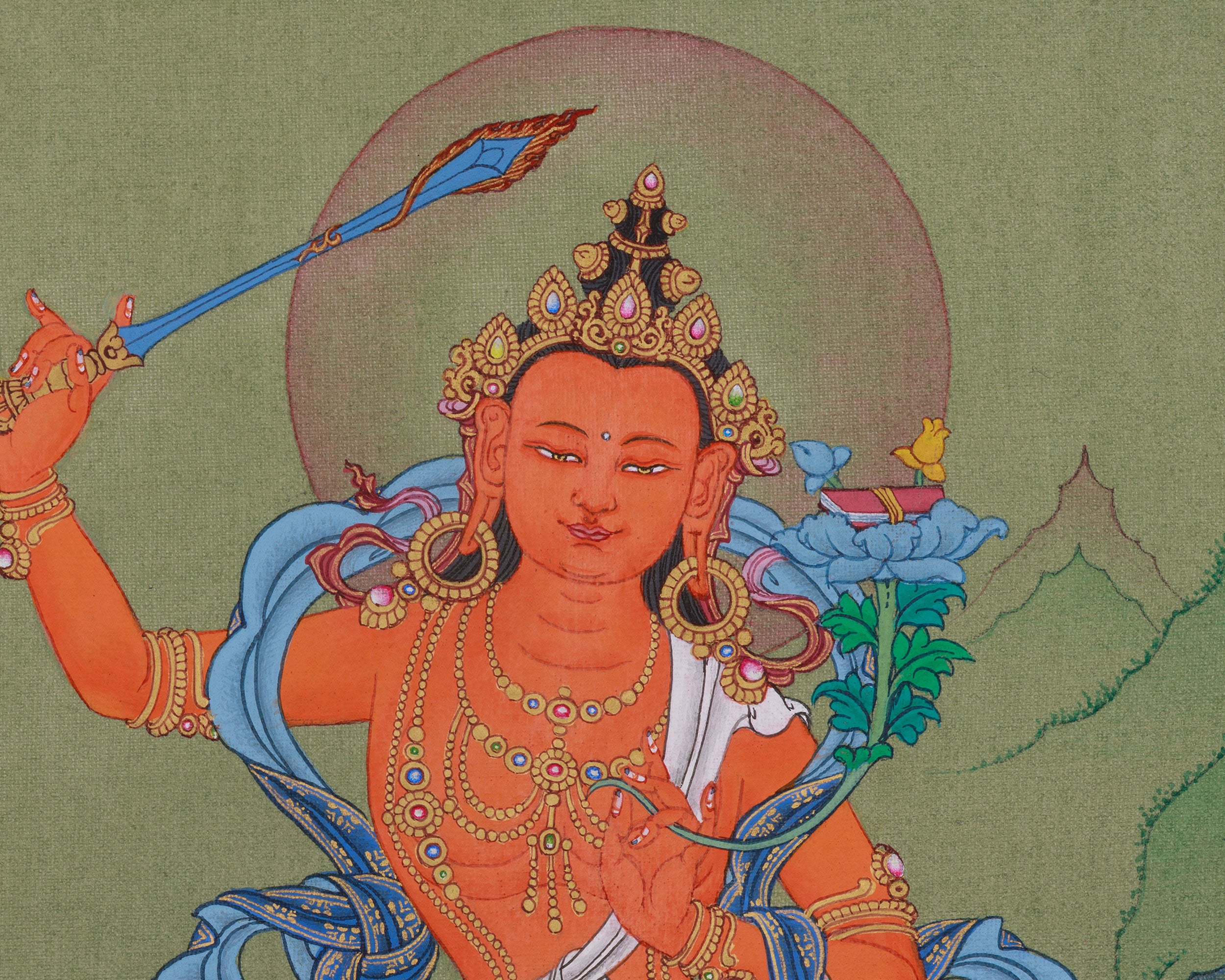 Traditional Buddhist Manjushri Thangka | Wisdom Deity | Himalayan Art