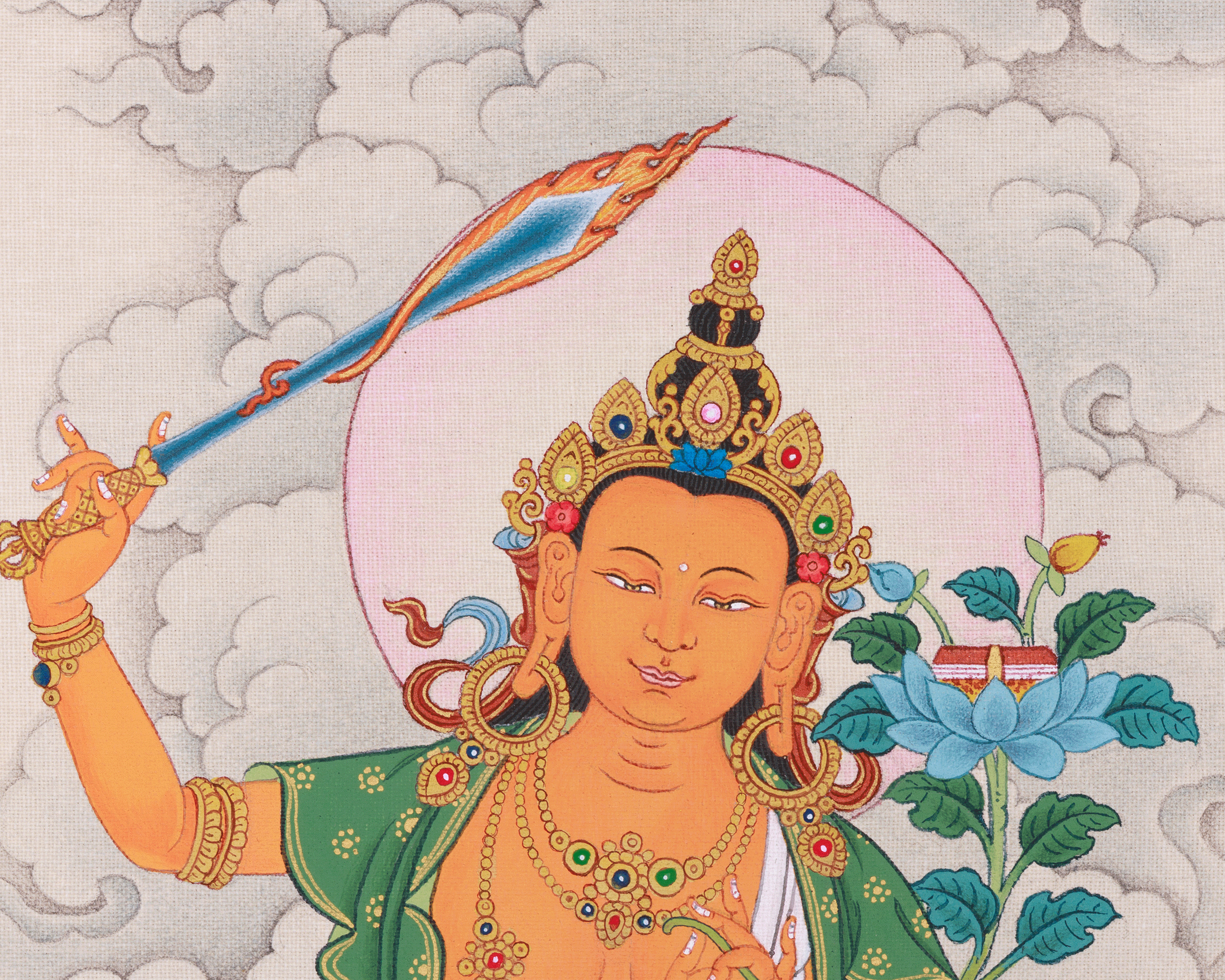 Sacred Compact Manjushri Thangka | Wisdom, Insight & Spiritual Awakening