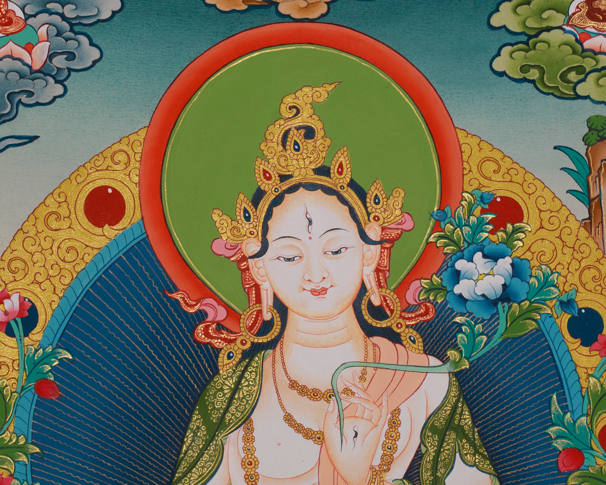 White Tara Meditation Art | Female Buddha In Tibetan Buddhism | Seven Eyes Goddess