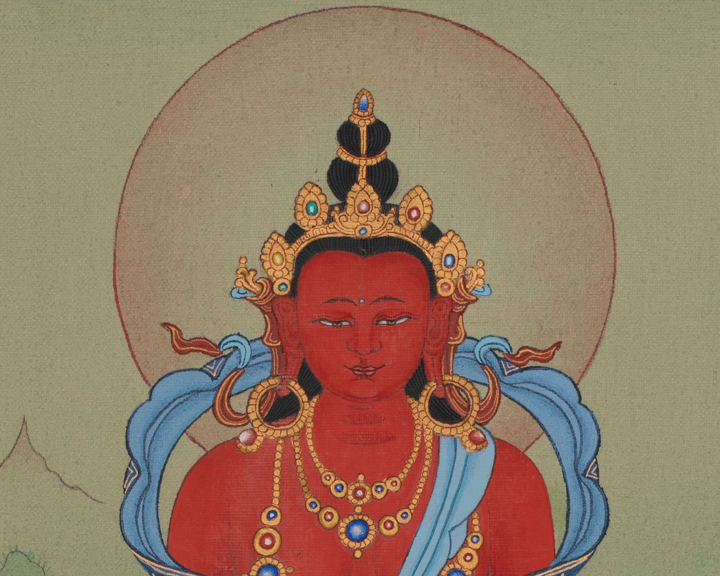 Traditional Buddha Amitayus Thangka | Longevity, Wisdom, and Enlightened Blessings