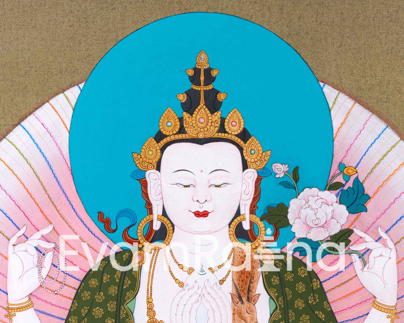 Journey to Compassion: Chenrezig Thangka | Gateway to Inner Tranquility