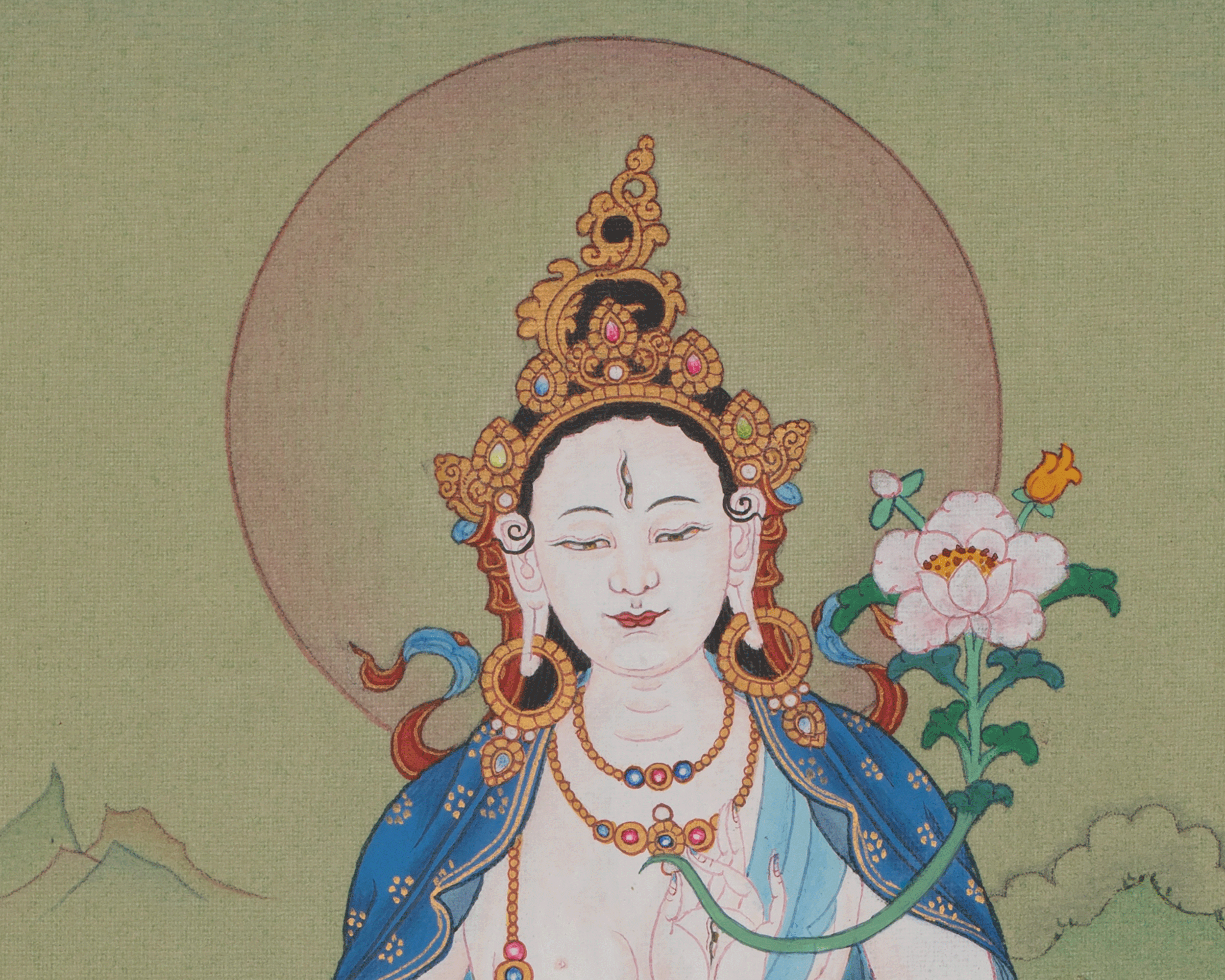 White Tara Compassion Thangka Art | Longevity Deity | Hand-painted Artwork
