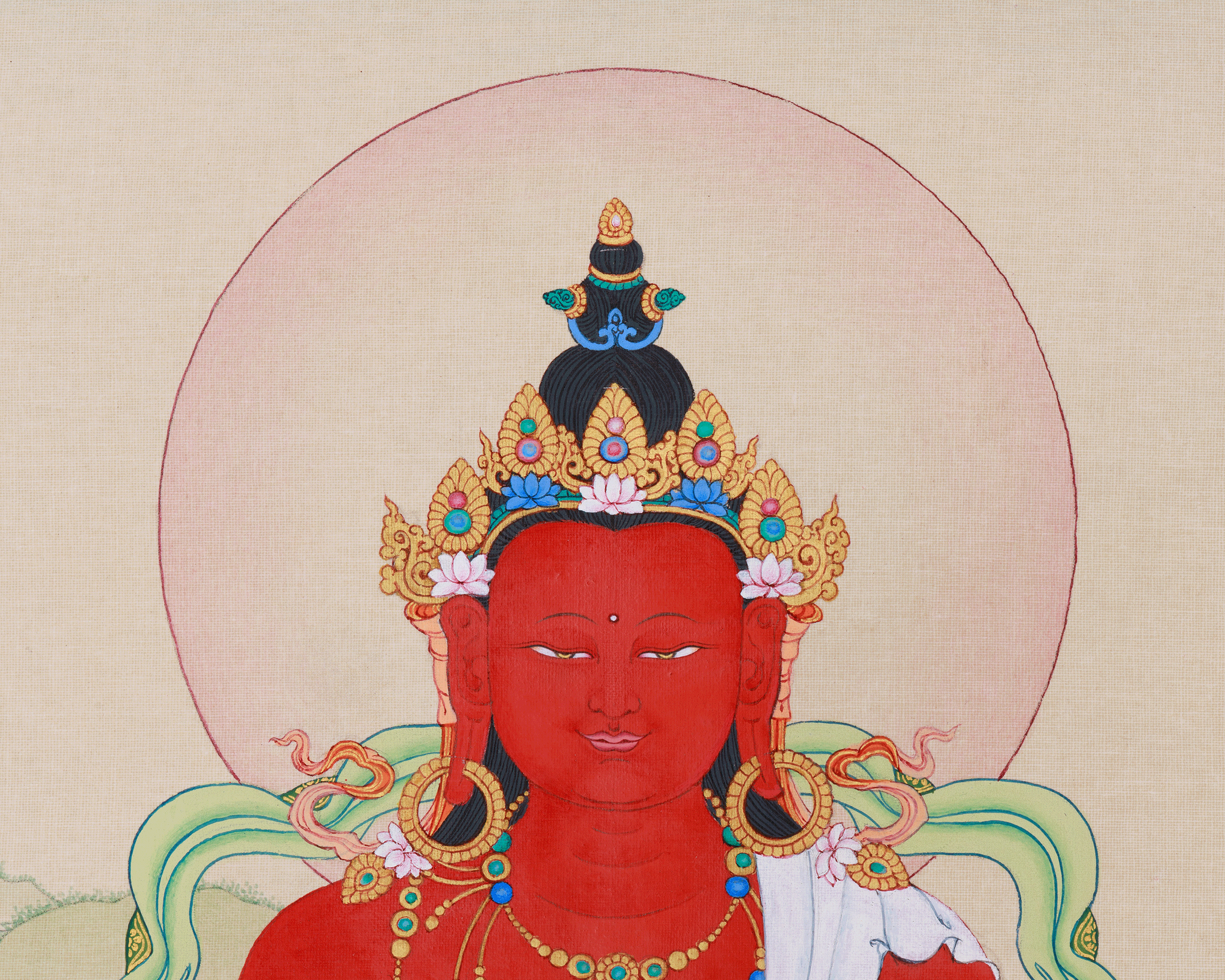 Red Buddha Amitayus | A Sacred Thangka of Longevity, Healing, and Wisdom