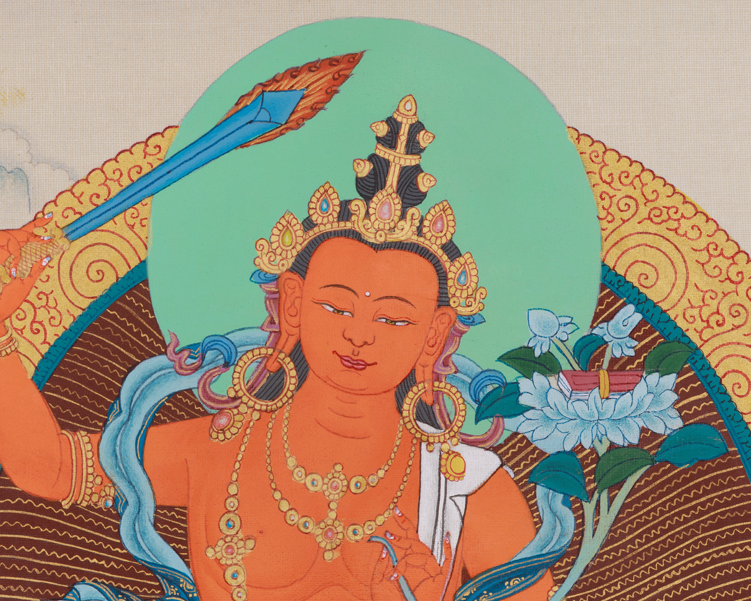 Hand-Painted Sacred Art Of Manjushri | Bodhisattva Artwork | Meditation Altar