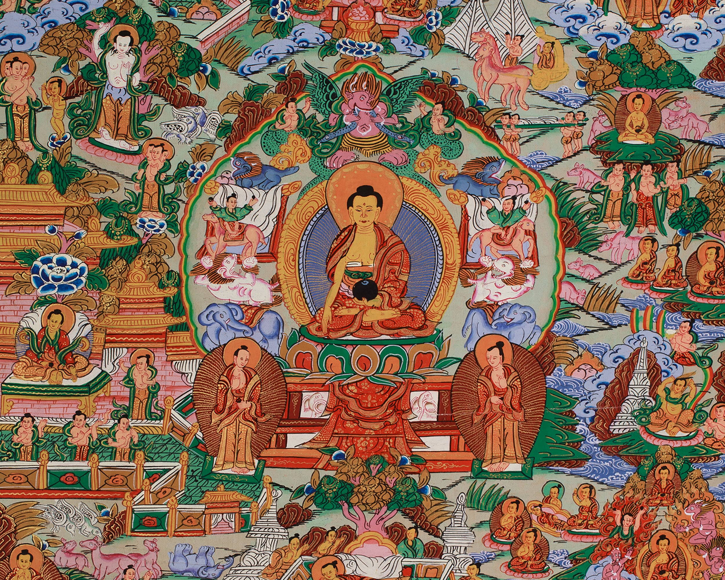 Traditional Thangka of Buddha Life Story | Tibetan Enlightenment Journey Painting