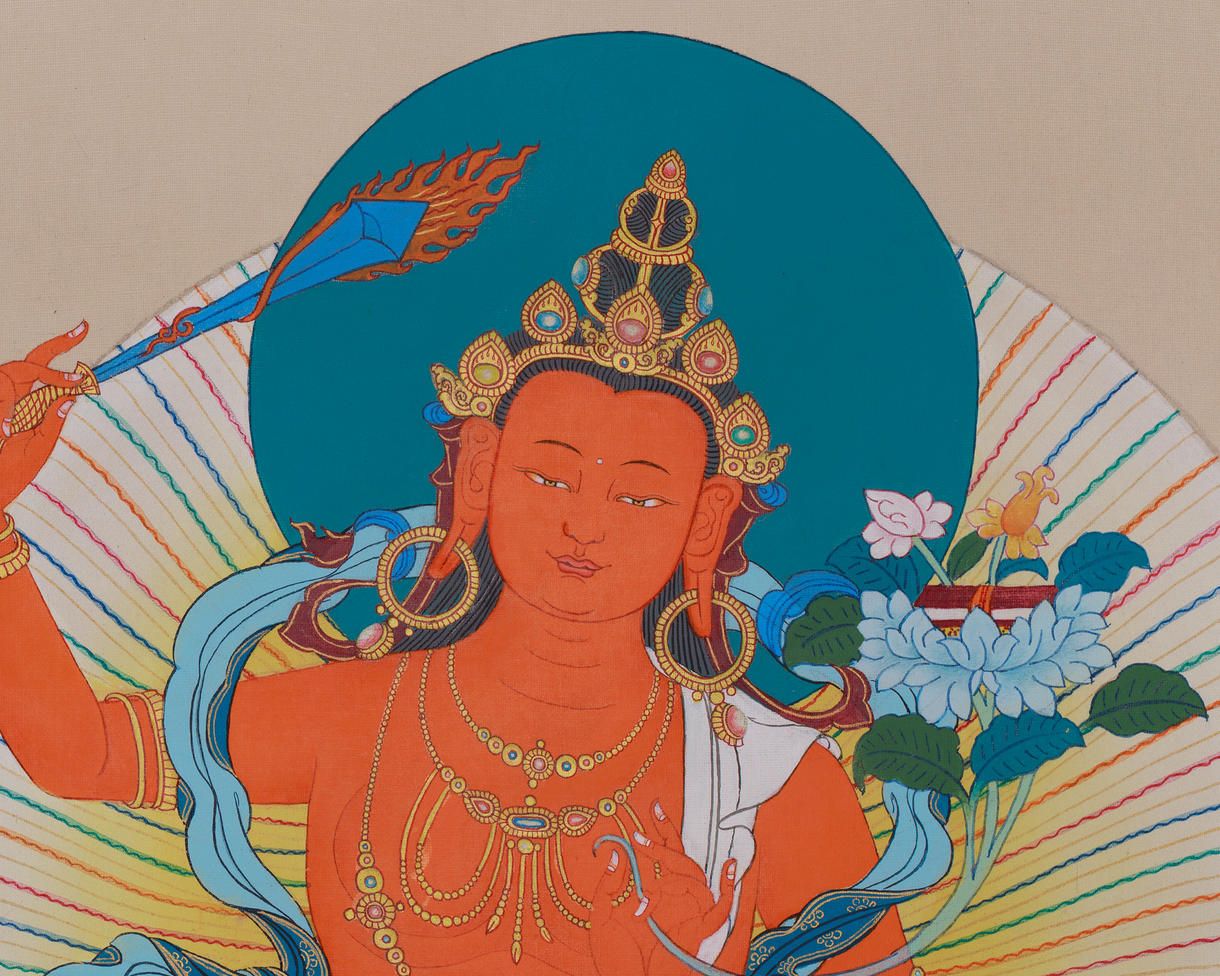 Manjushri Wisdom Deity Art | Sacred Buddhist Thangka | Bodhisattva Wall Decor