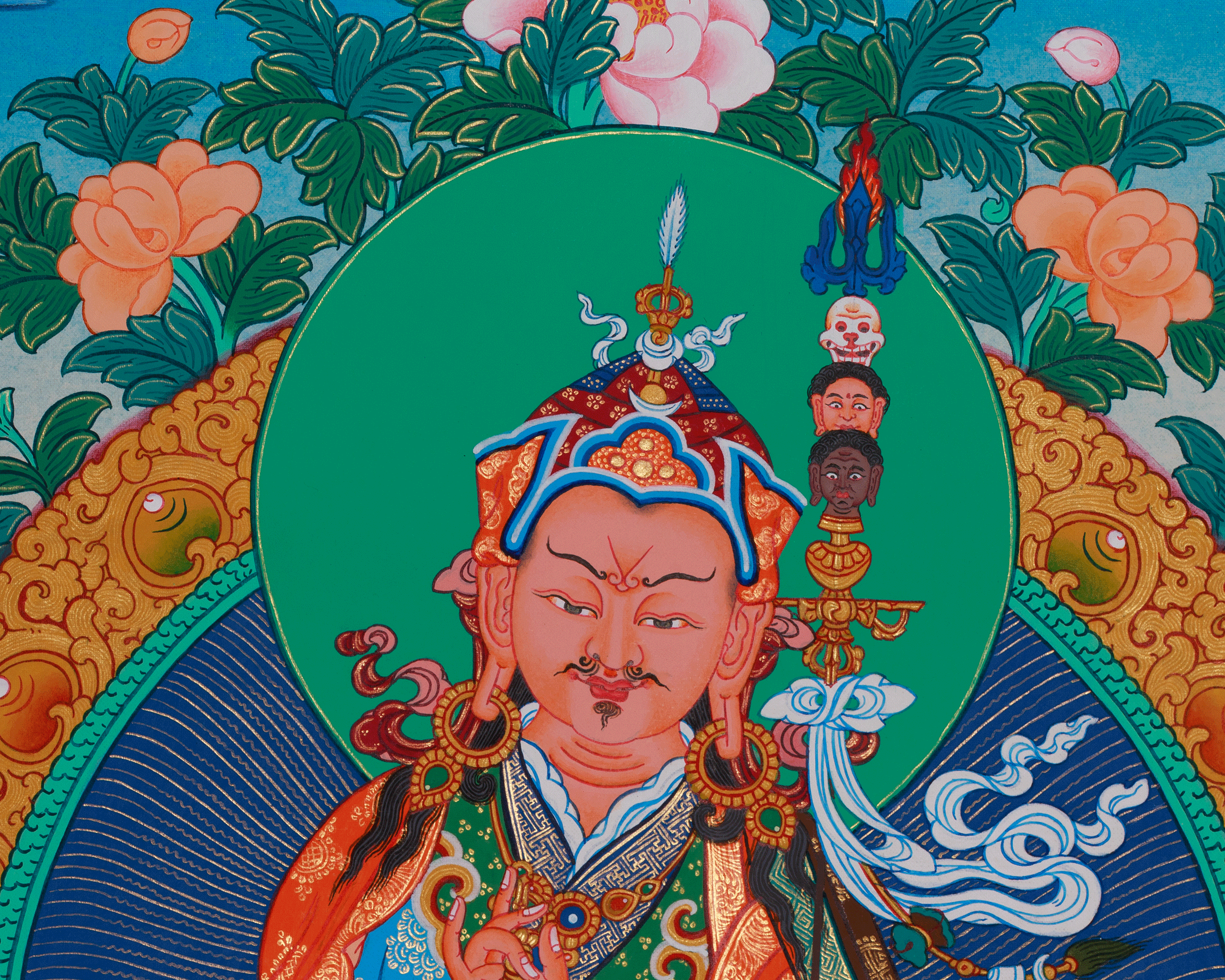 24 Inch Guru Rinpoche Thangka | Peaceful Padmasambhava Artwork