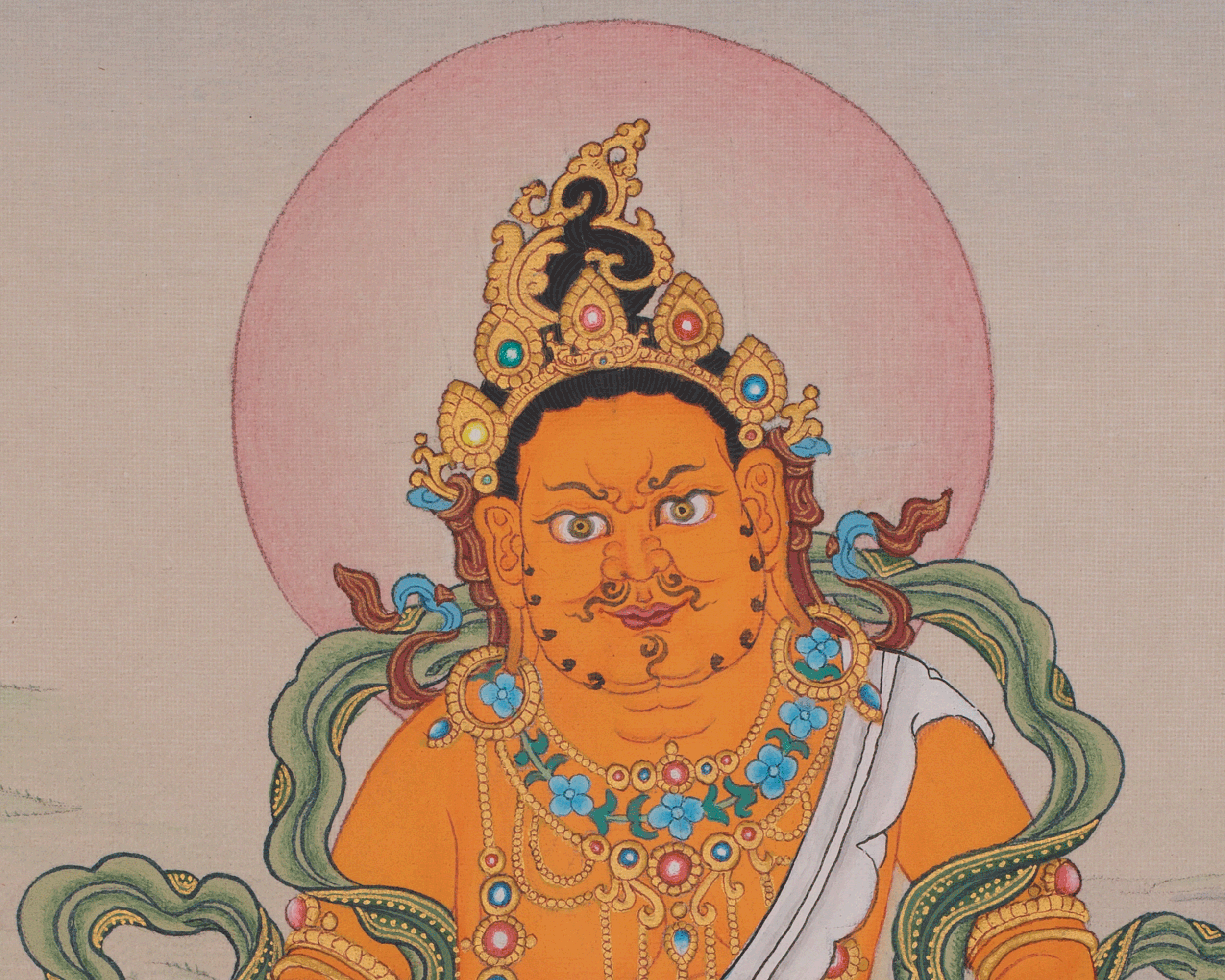 Dzambhala Prosperity Buddhist Art | Tibetan Thangka of Wealth and Abundance