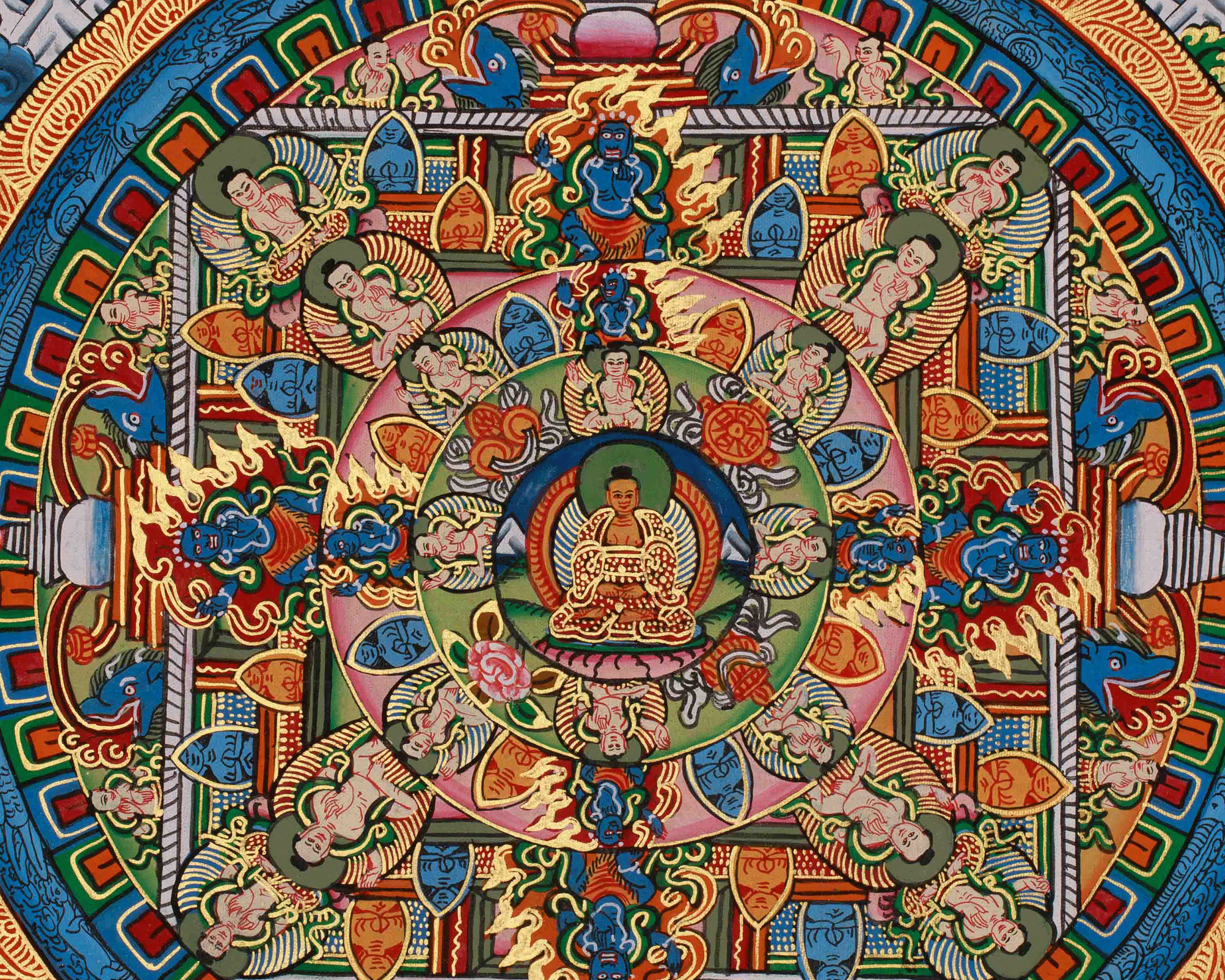Himalayan Buddha Mandala Artwork | Buddhist Thangka Of Wisdom and Awakened Energy | Spiritual Home Decor