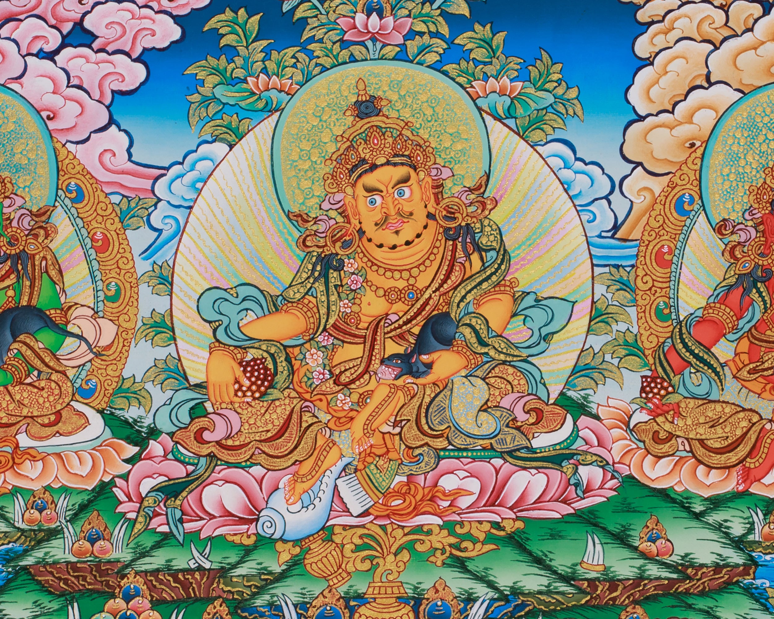 Buddhist 5 Dzambhala Thangka | Divine Guardians of Fortune & Wealth