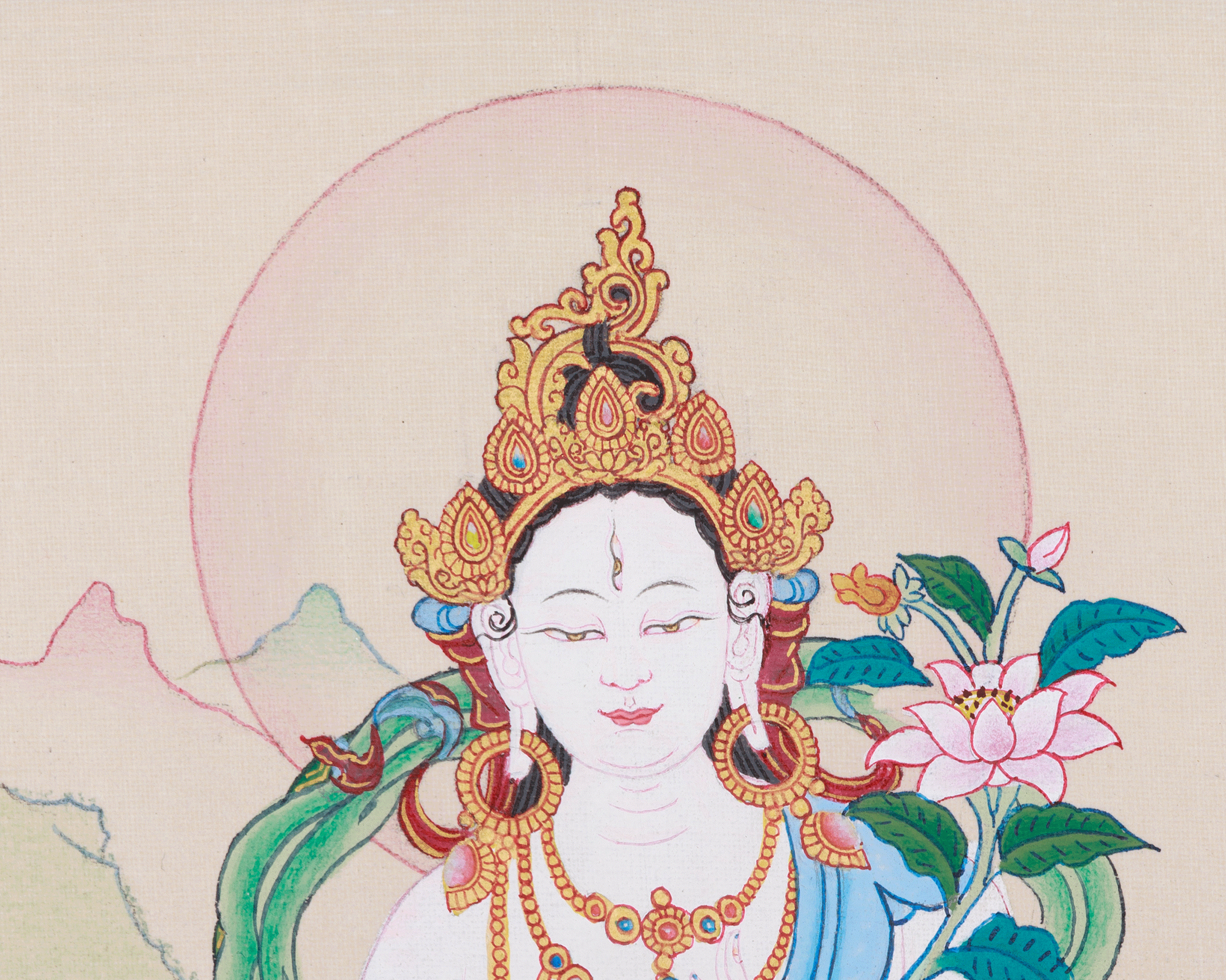 Female Buddhist White Tara Thangka | Symbol of Divine Protection and Peace