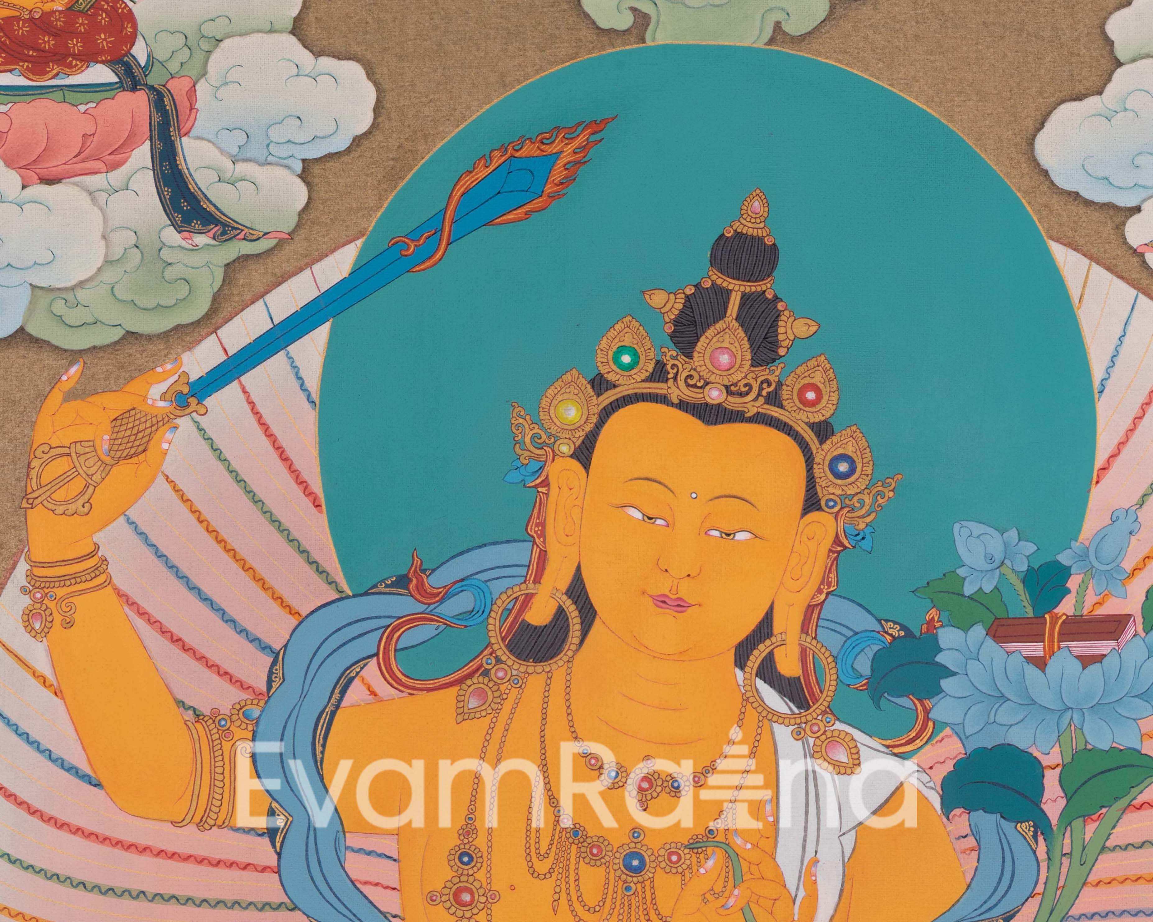 Explore The Compassion With Manjushree Thangka Print | Bodhisattva Artwork | Traditional Decor