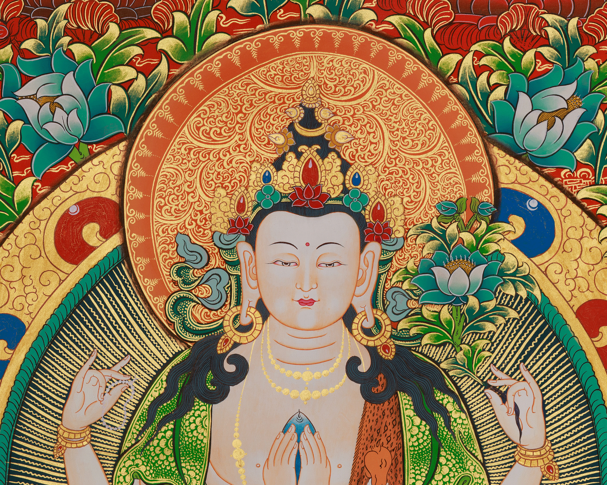 Sacred Chenrezig Artwork | Tibetan Compassion Deity | Avalokiteshvara Thangka