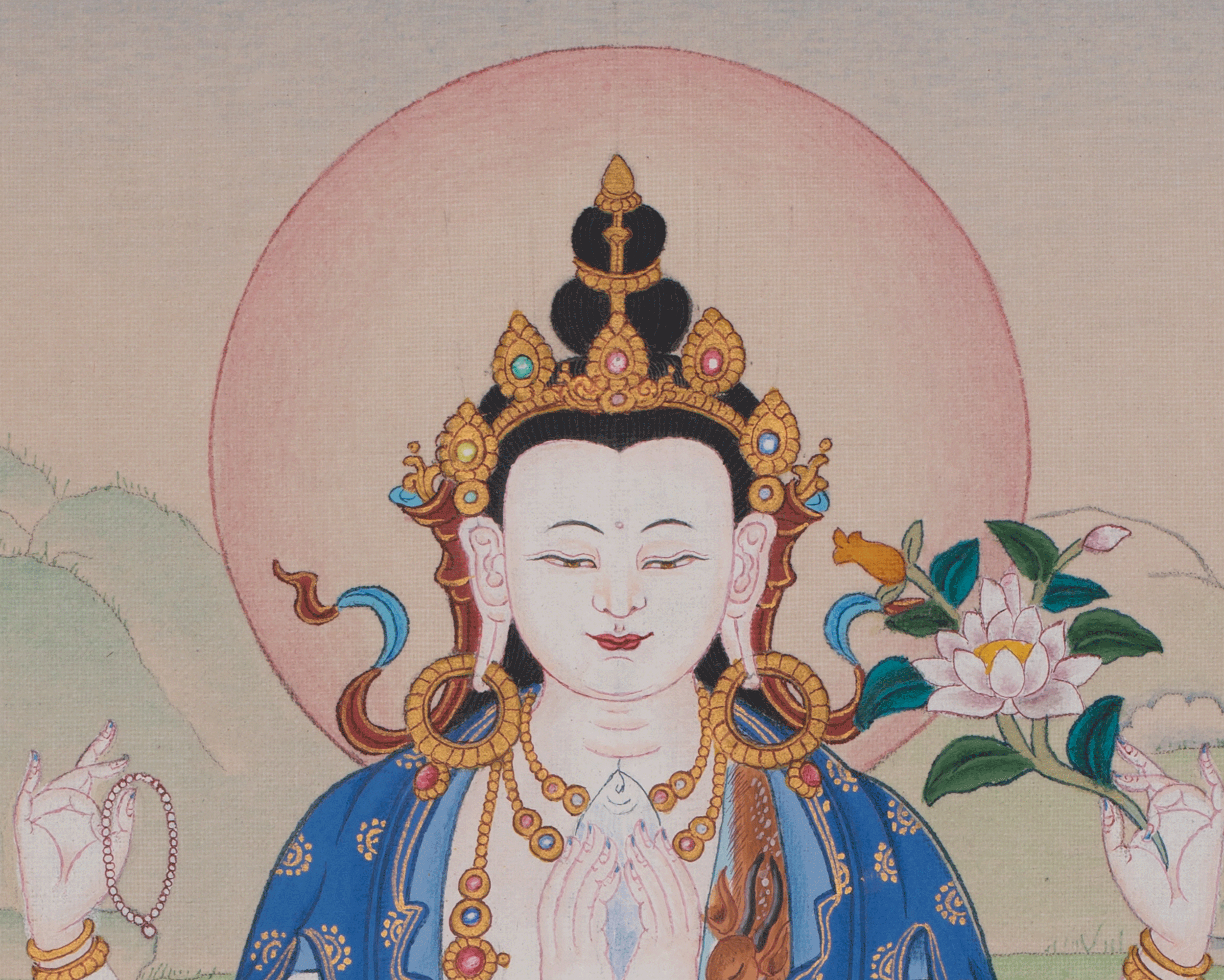 Chenrezig Spiritual Thangka Art | Sacred Representation of Compassion and Wisdom | Home Decor