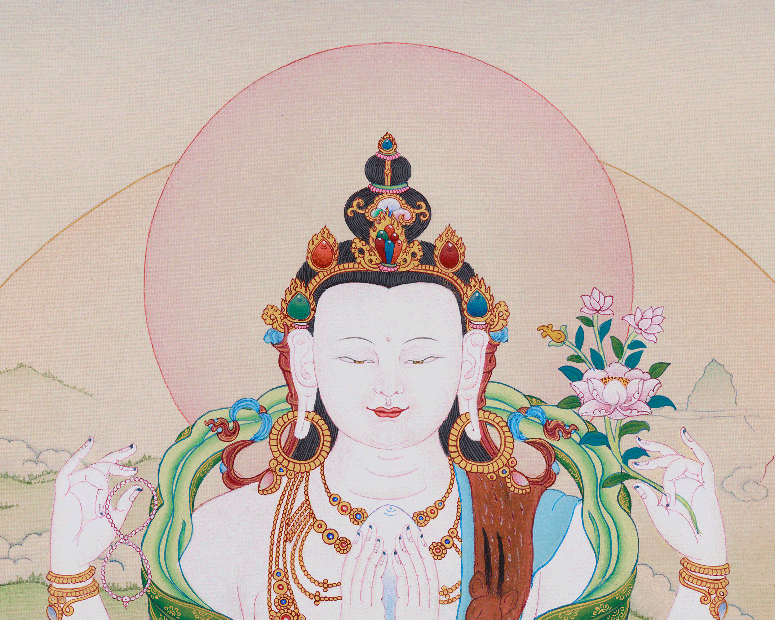 18 Inch Traditional Avalokiteshvara Thangka | Divine Artwork of the Bodhisattva of Mercy