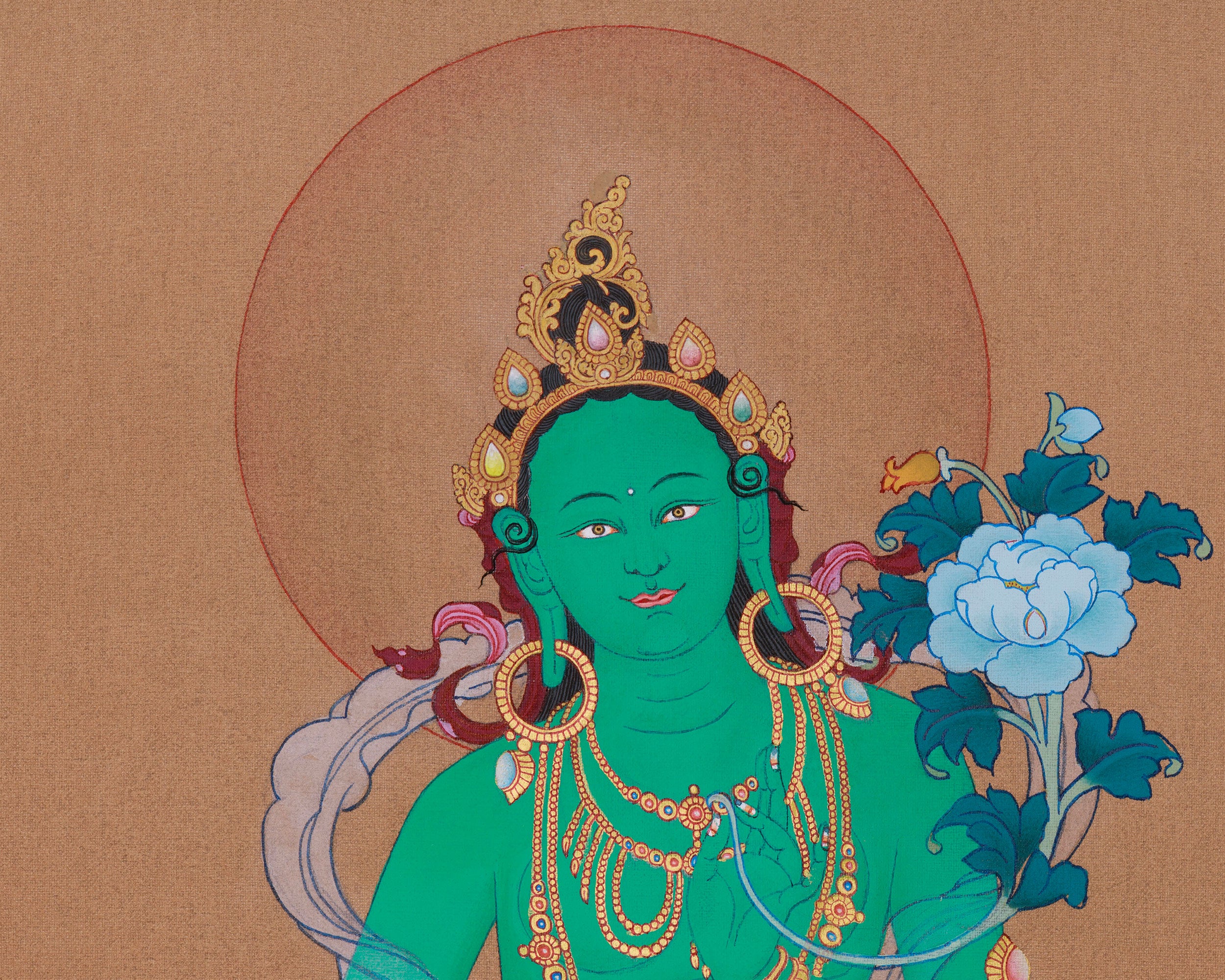 Traditional Thangka Of Green Tara | Tibetan Deity Shyama Tara Art
