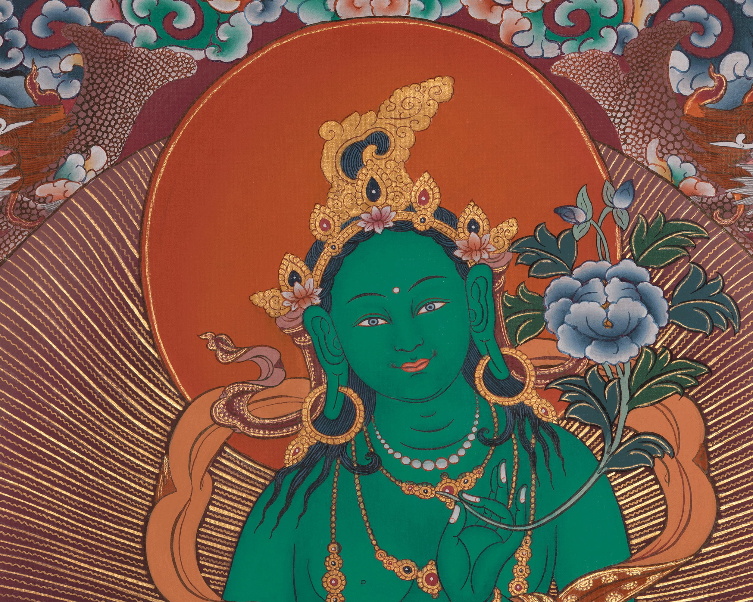 Green Tara Traditional Thangka Painting | Embodies Swift Compassion