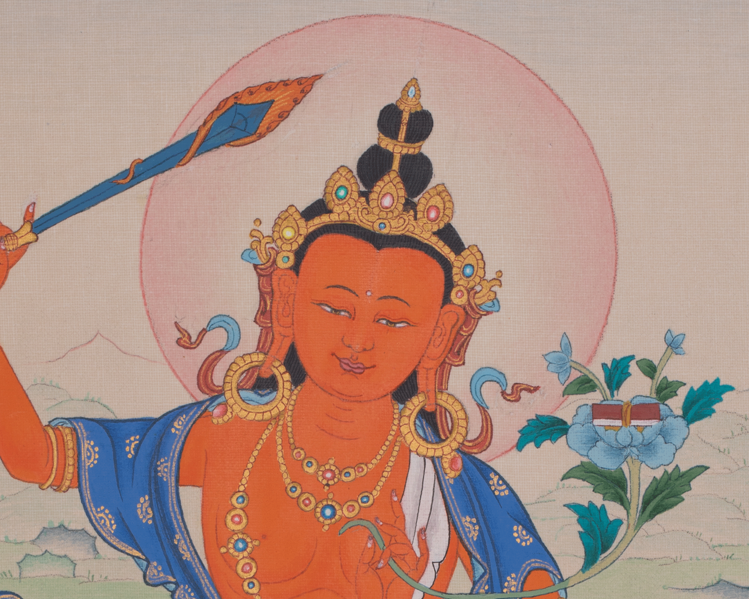 Manjushri Devotional Thangka | Sword of Wisdom | Thangka Painting