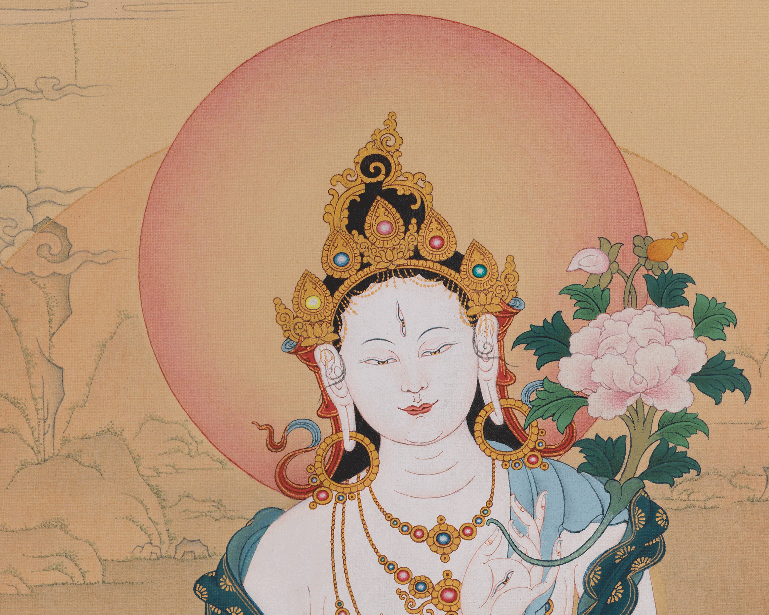 White Tara Longevity Thangka Art | Seven Eyed Deity | Pure Compassion