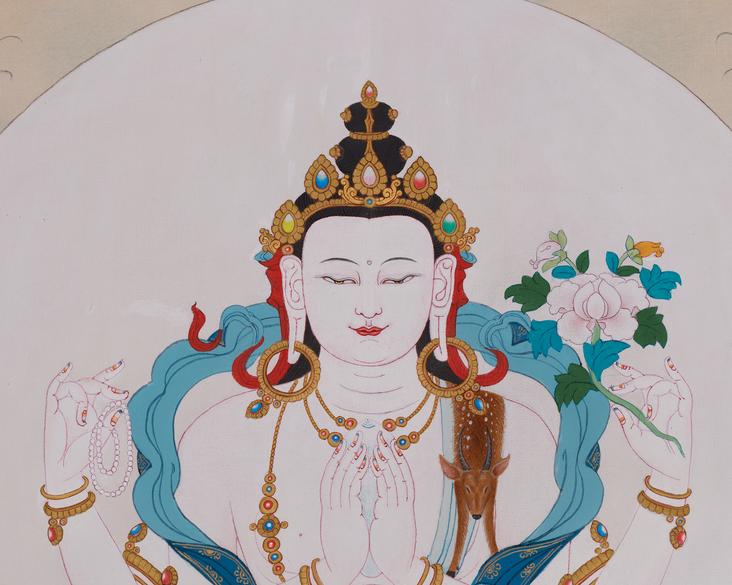 Four-Armed Chenrezig Sacred Thangka | Avalokiteshvara Art | Meditation & Spiritual Altar