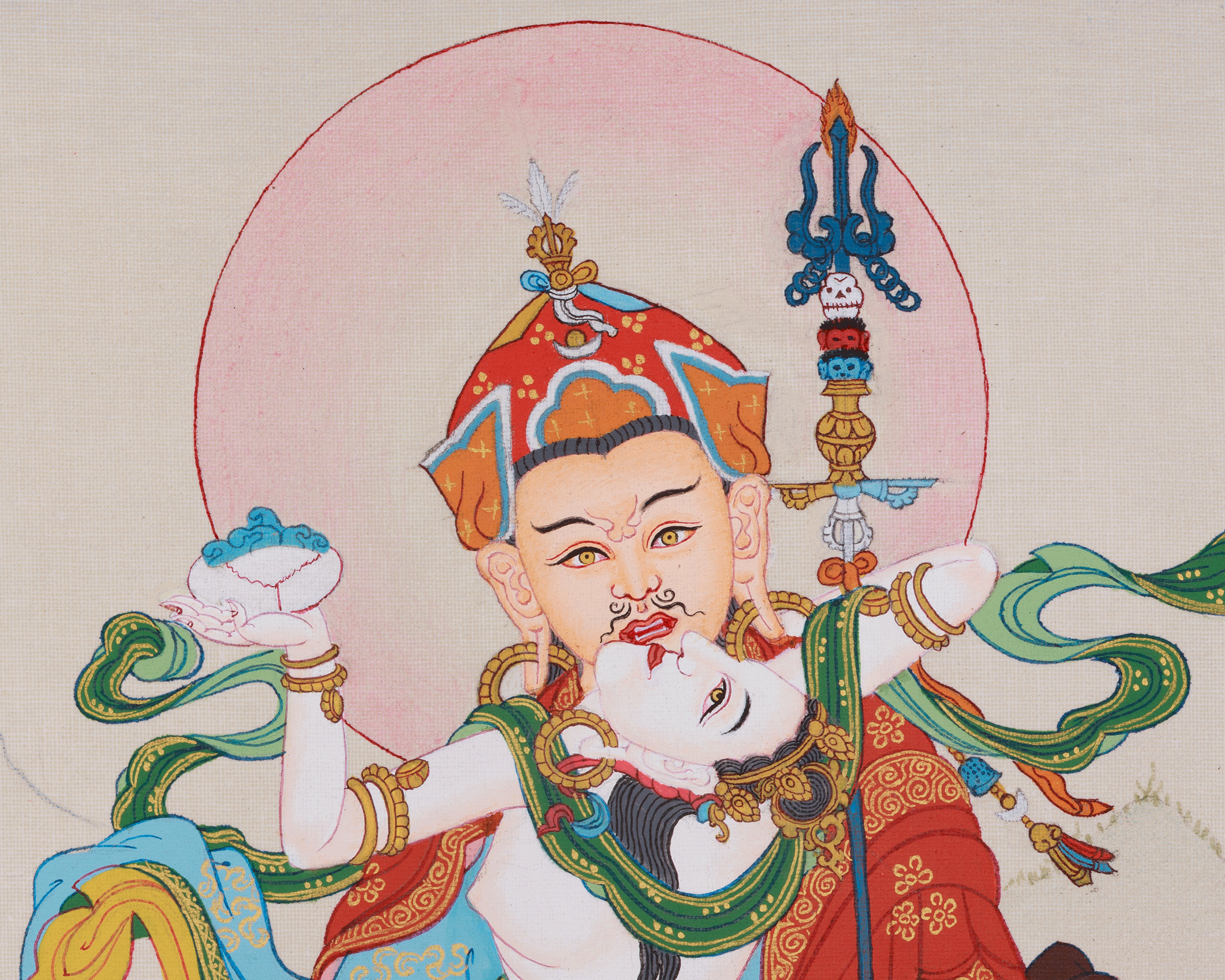 Himalayan Thangka of Guru Rinpoche With Consort | Lotus Born Master