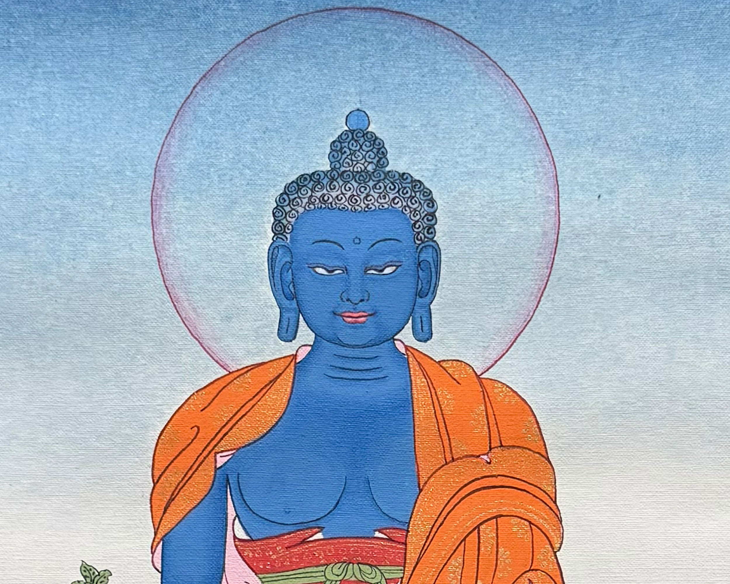 Medicine Buddha Meditation Thangka With Brocade | Bhaisajyaguru Art