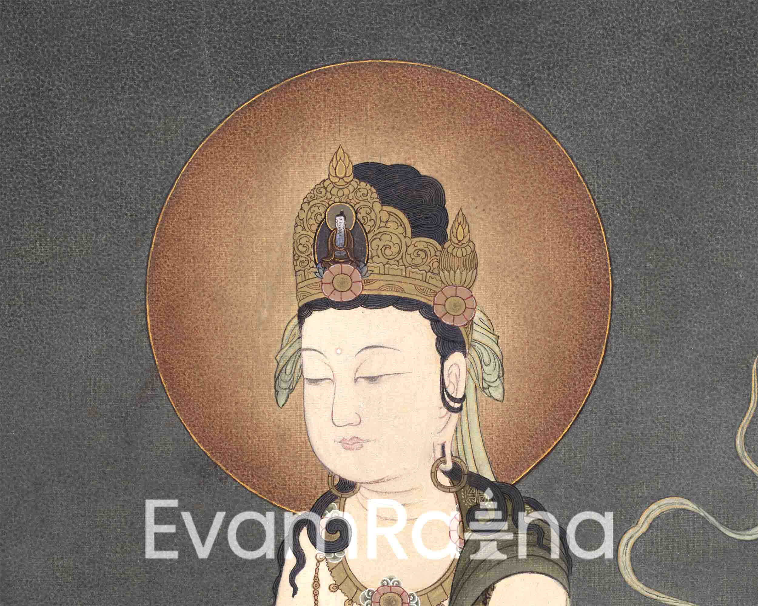 Bodhisattva Art in Japanese Style | Japanese Bodhisattva Thangka | Traditional Hand Painted Artwork