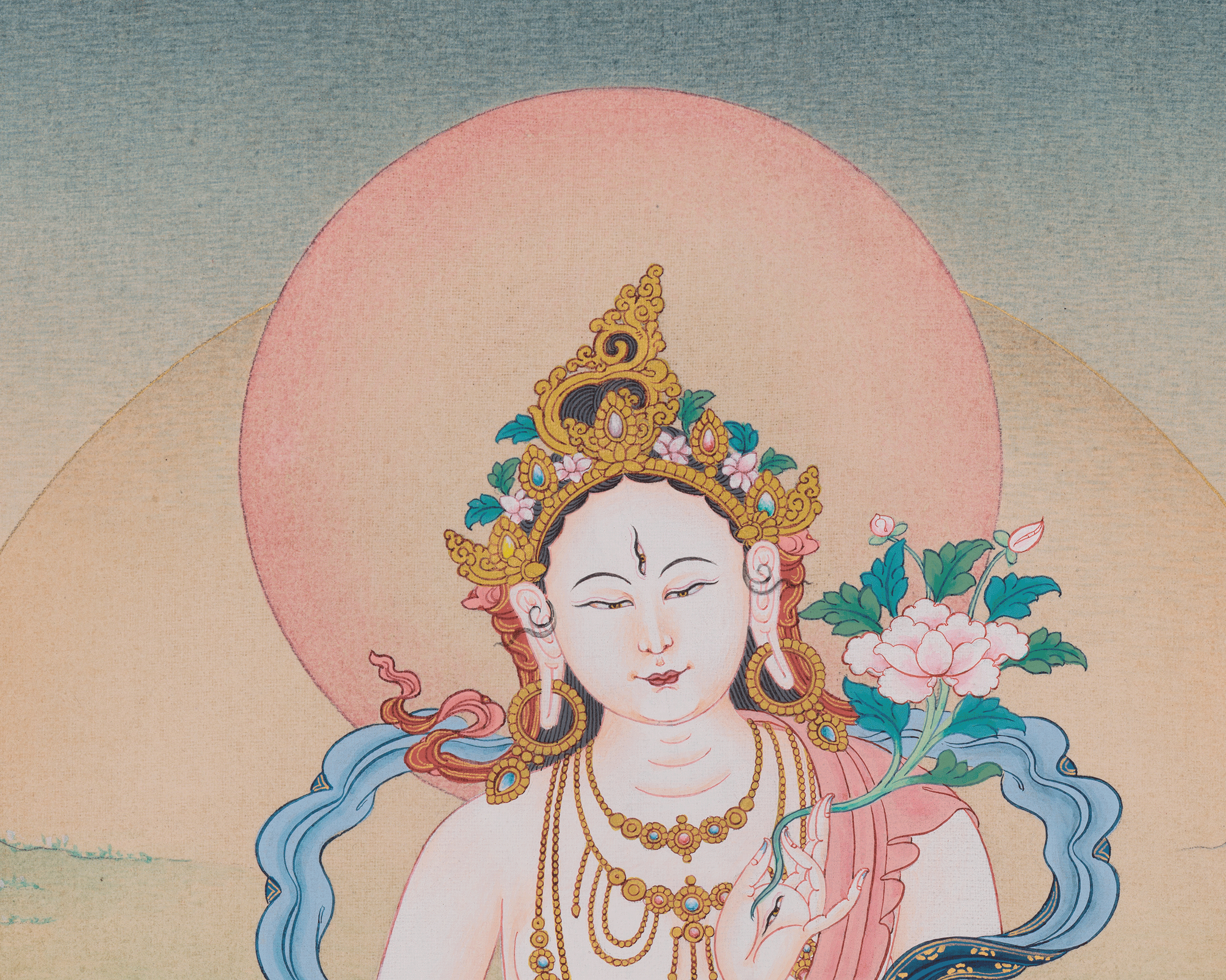 White Tara Buddhist Healing Deity Thangka | Tibetan Goddess of Longevity