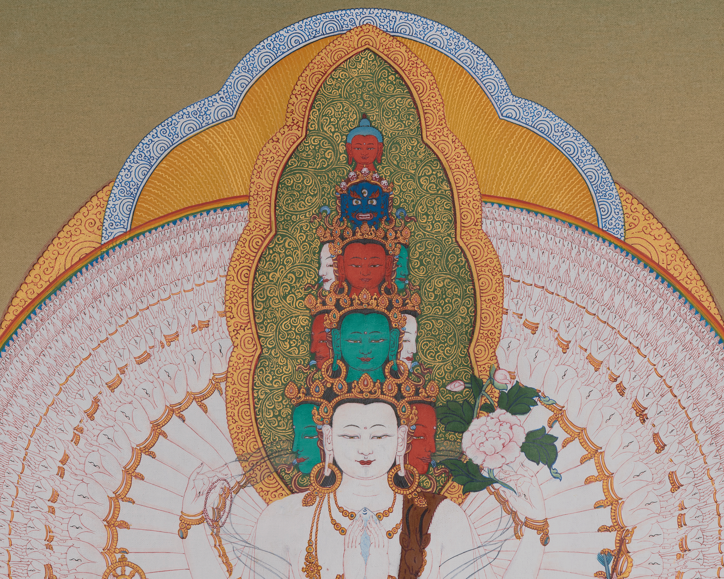 1000 Armed Chenrezig Tibetan Thangka | Revered Bodhisattva of Infinite Compassion