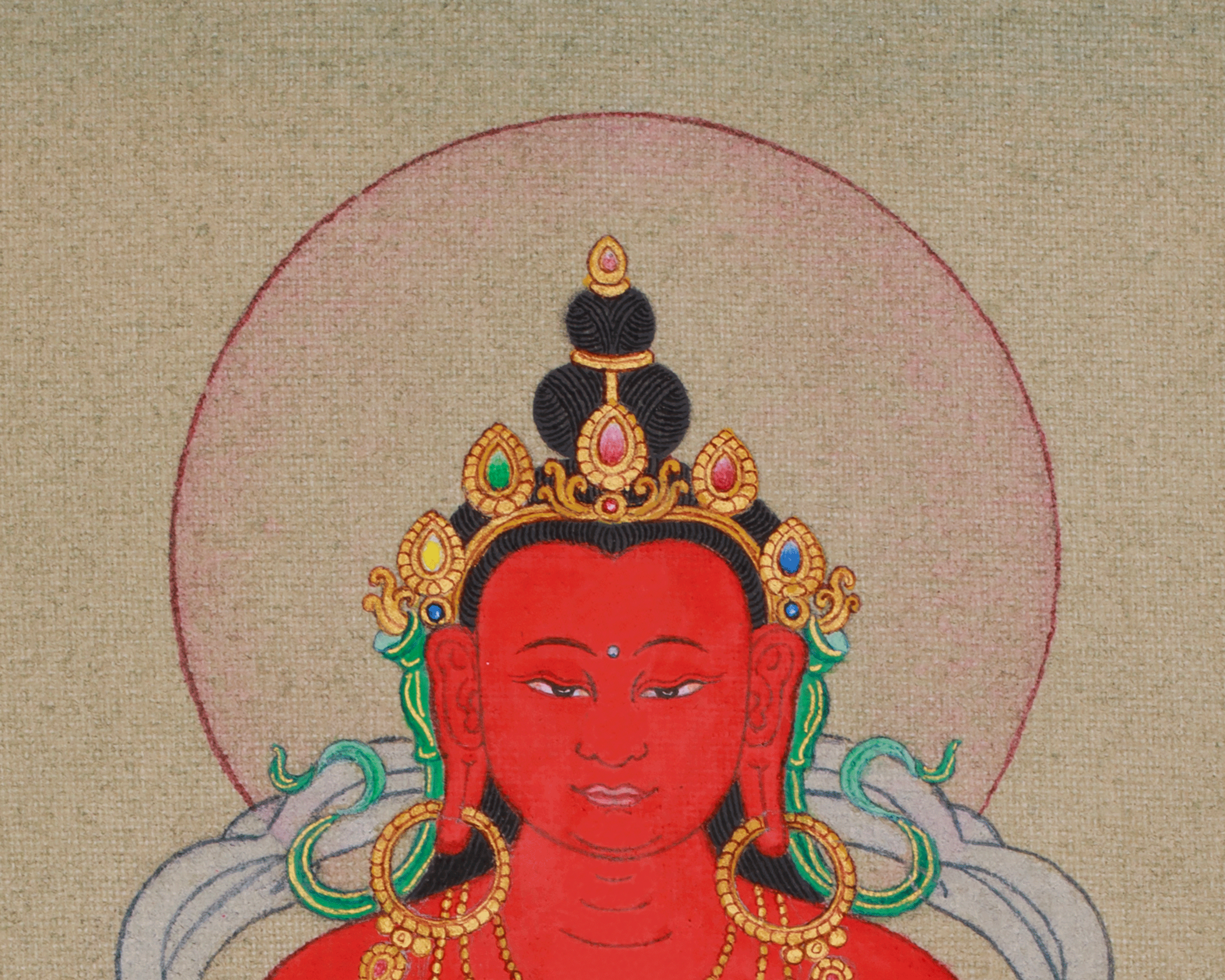 Compact Thangka of Amitayus Buddha | Red Buddha of Longevity