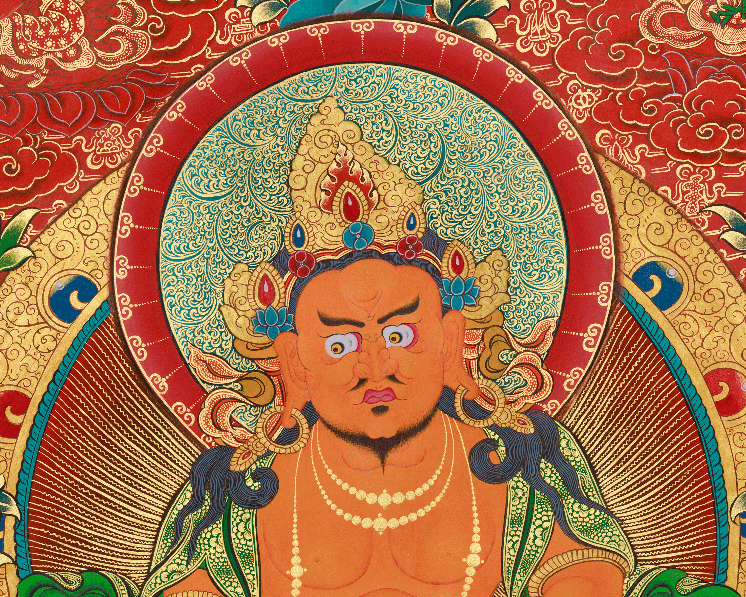 Traditional Five Dzambhala Thangka | Prosperity, Protection, and Abundance Deity