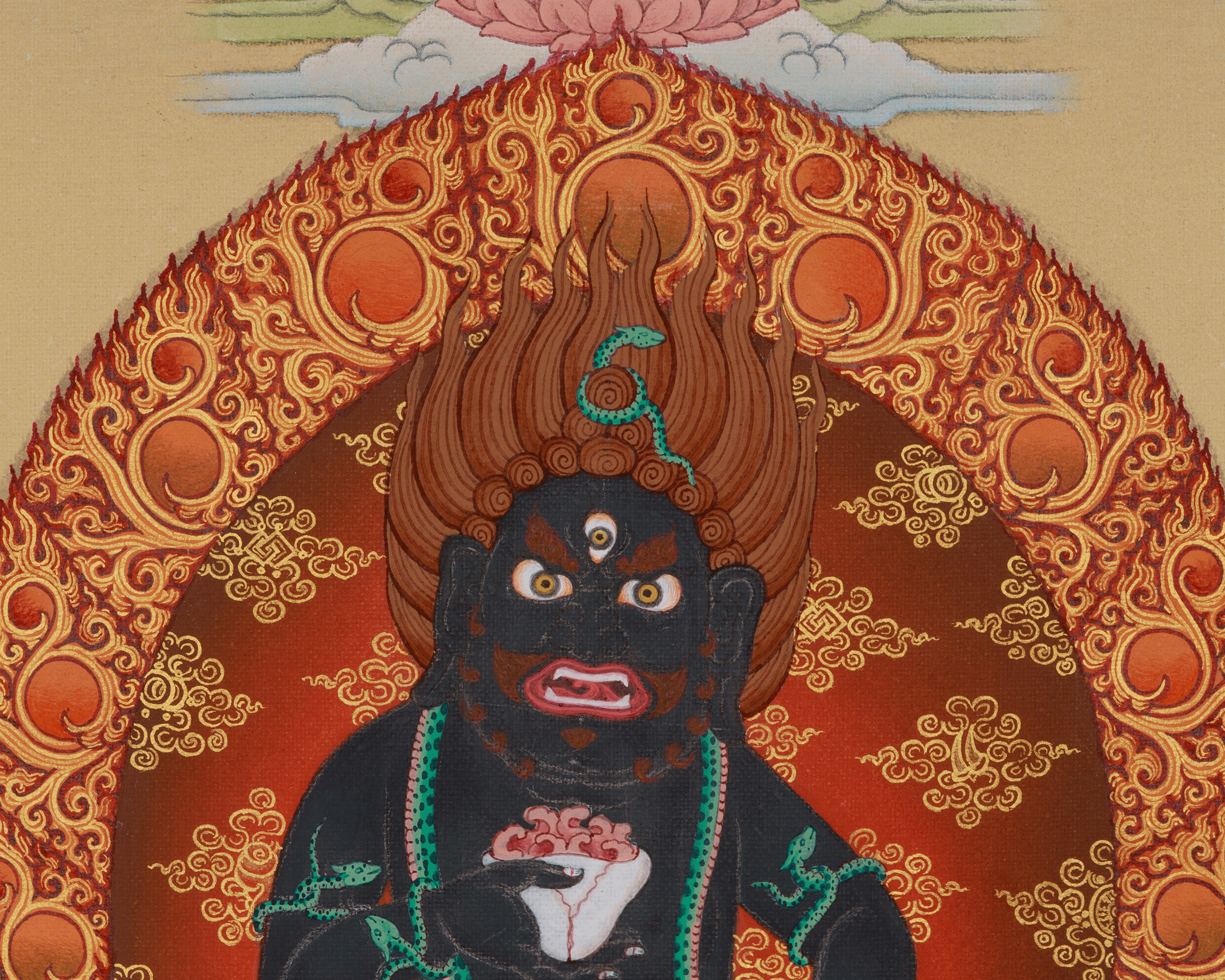 Himalayan Black Dzambhala Thangka | Tibetan Art for Prosperity, Protection, and Abundance