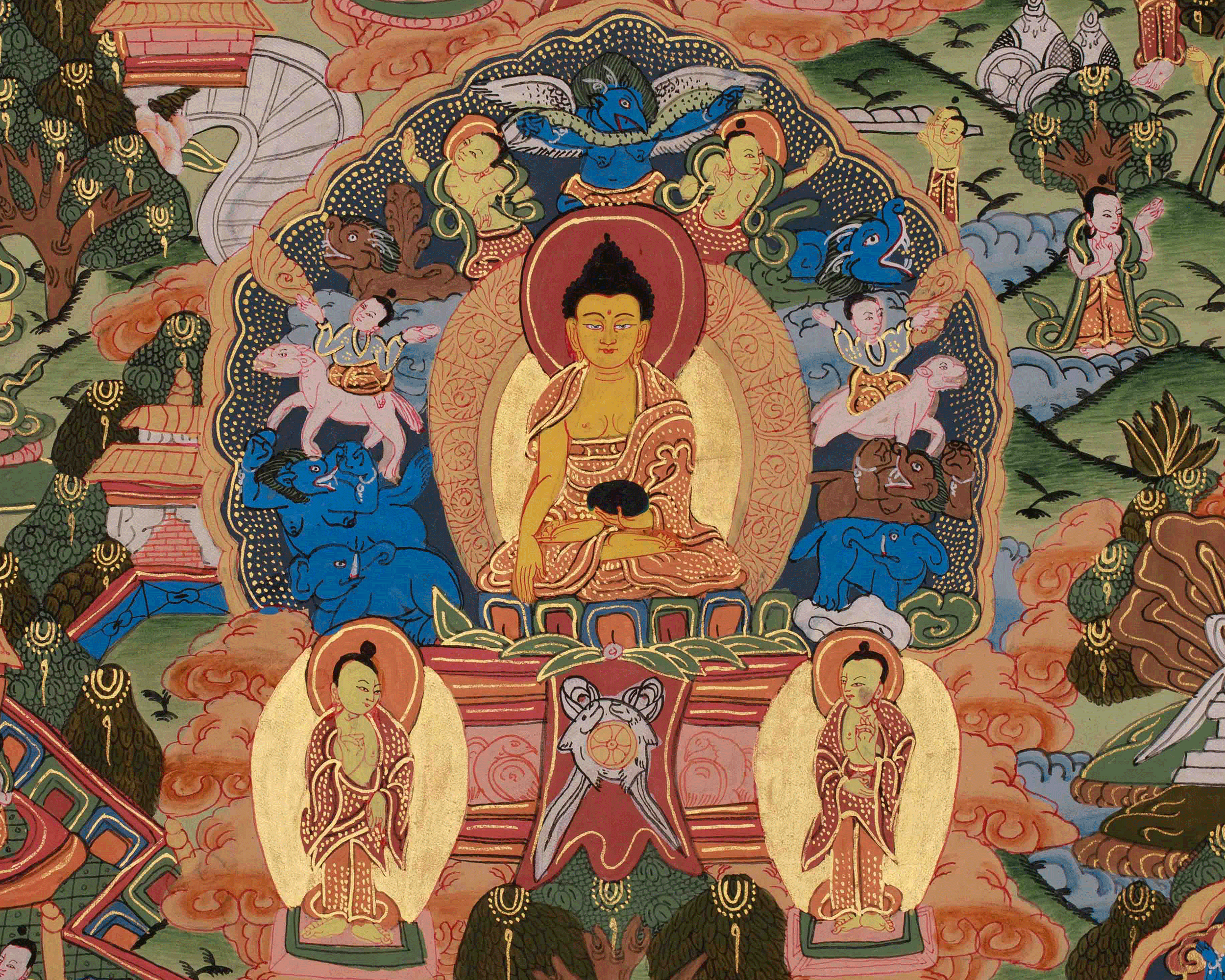 Traditional Buddha Life Story Thangka | Sacred Journey from Birth to Enlightenment